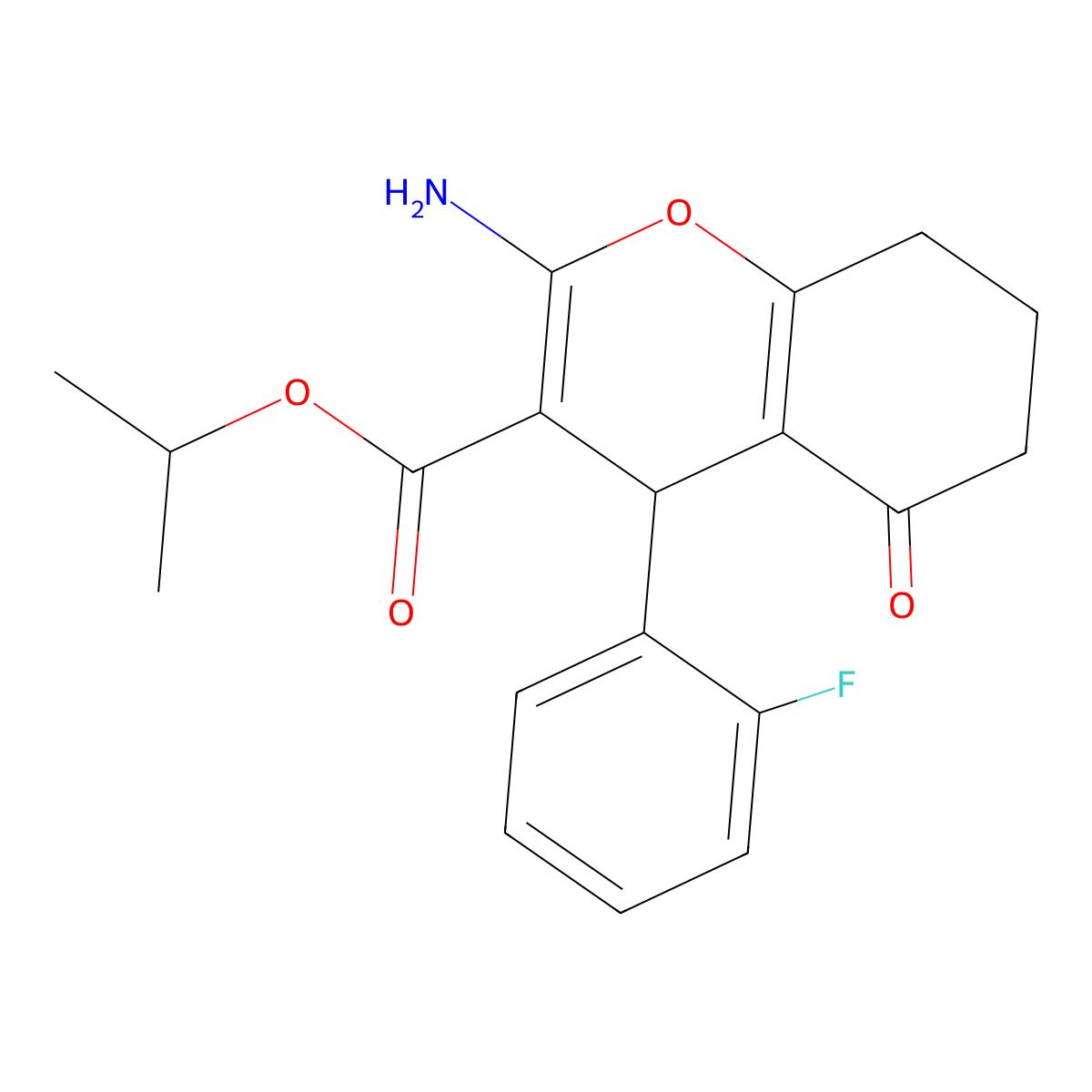 isopropyl 2-amino-4-(2-fluorophenyl)-5-oxo-5,6,7,8-tetrahydro-4H-chromene-3-carboxylate molecular structure, CAS 665000-69-1