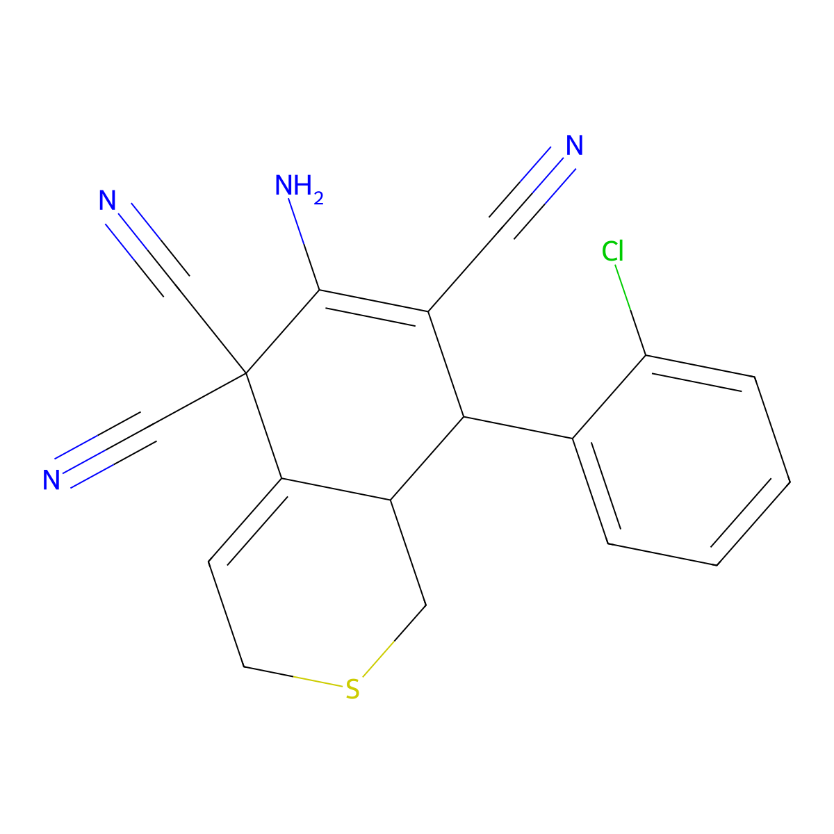 6-amino-8-(2-chlorophenyl)-8,8a-dihydro-1H-isothiochromene-5,5,7(3H)-tricarbonitrile molecular structure, CAS 665000-78-2