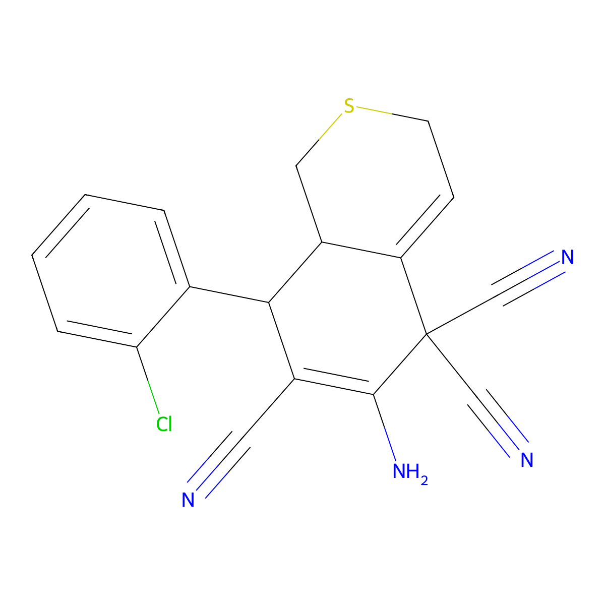 6-amino-8-(2-chlorophenyl)-8,8a-dihydro-1H-isothiochromene-5,5,7(3H)-tricarbonitrile molecular structure, CAS 665000-78-2