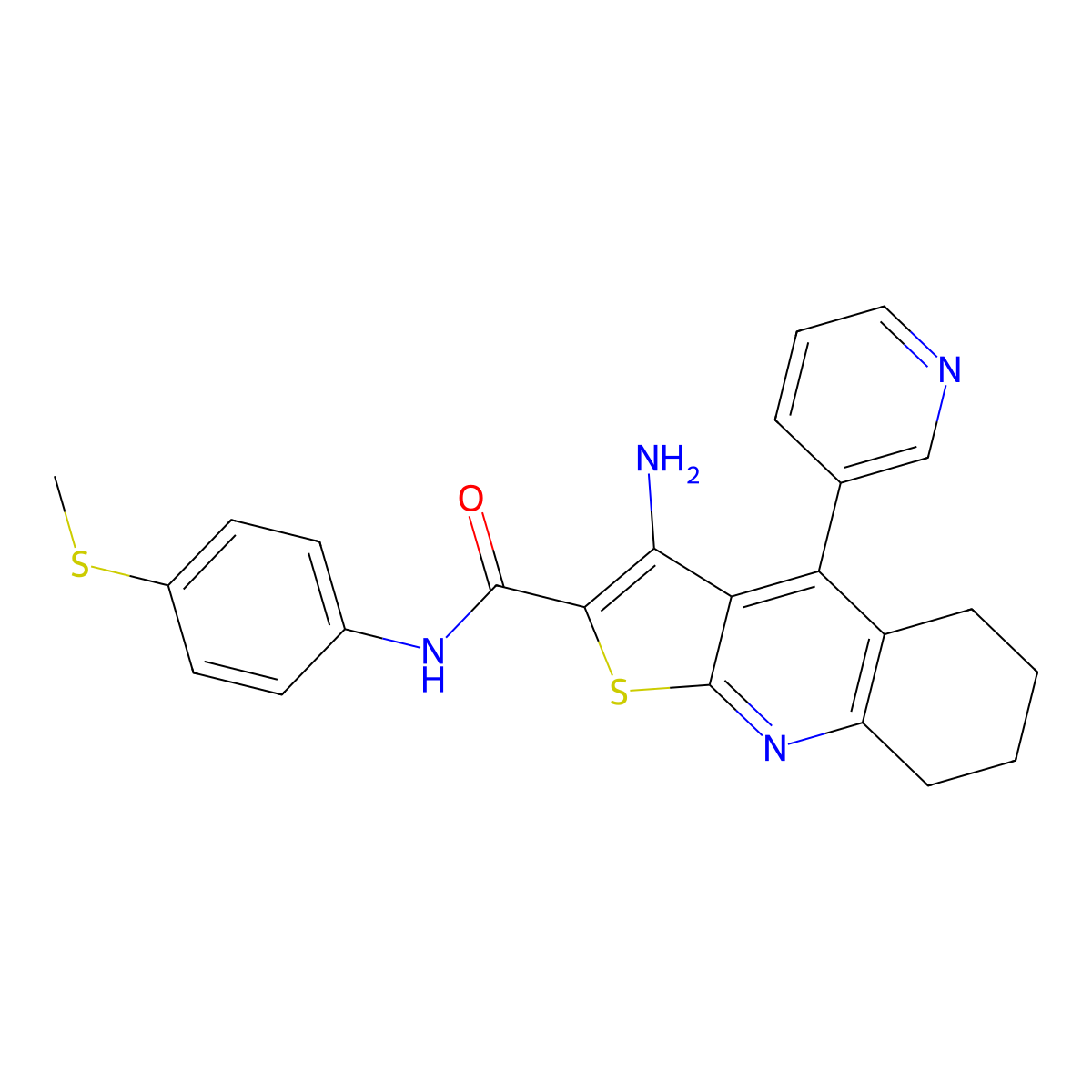 3-amino-N-(4-methylsulfanylphenyl)-4-pyridin-3-yl-5,6,7,8-tetrahydrothieno[2,3-b]quinoline-2-carboxamide molecular structure, CAS 665000-90-8