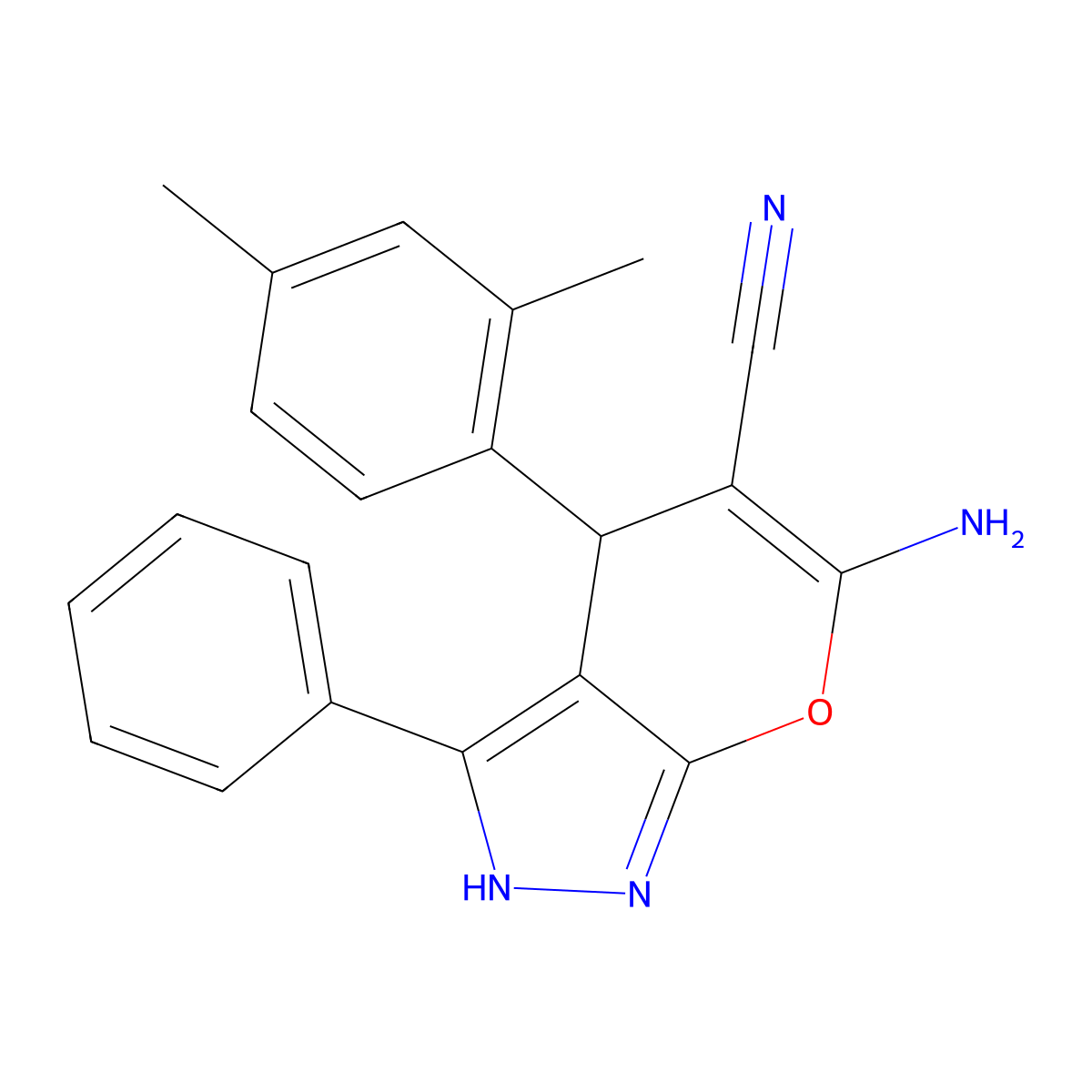 6-Amino-4-(2,4-dimethylphenyl)-3-phenyl-2,4-dihydropyrano[2,3-c]pyrazole-5-carbonitrile molecular structure, CAS 665001-25-2