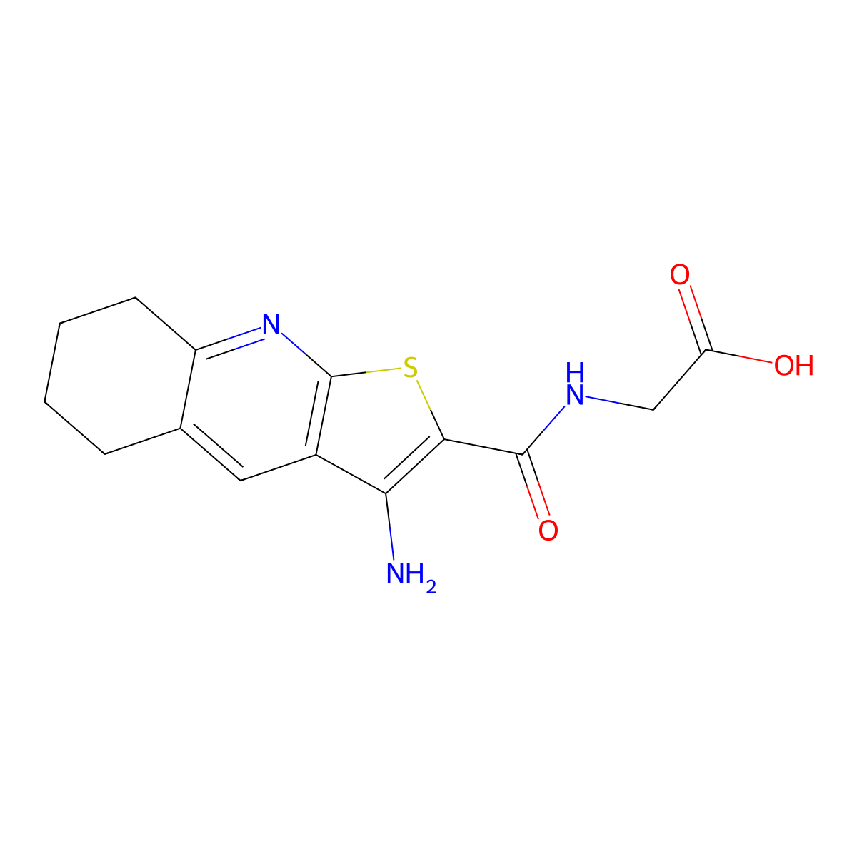 {[(3-Amino-5,6,7,8-tetrahydrothieno[2,3-b]quinolin-2-yl)carbonyl]amino}acetic acid molecular structure, CAS 665001-30-9
