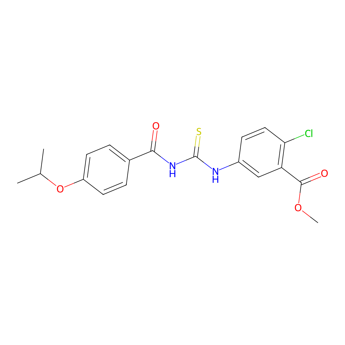 Methyl 2-chloro-5-({[(4-isopropoxybenzoyl)amino]carbothioyl}amino)benzoate molecular structure, CAS 665006-80-4