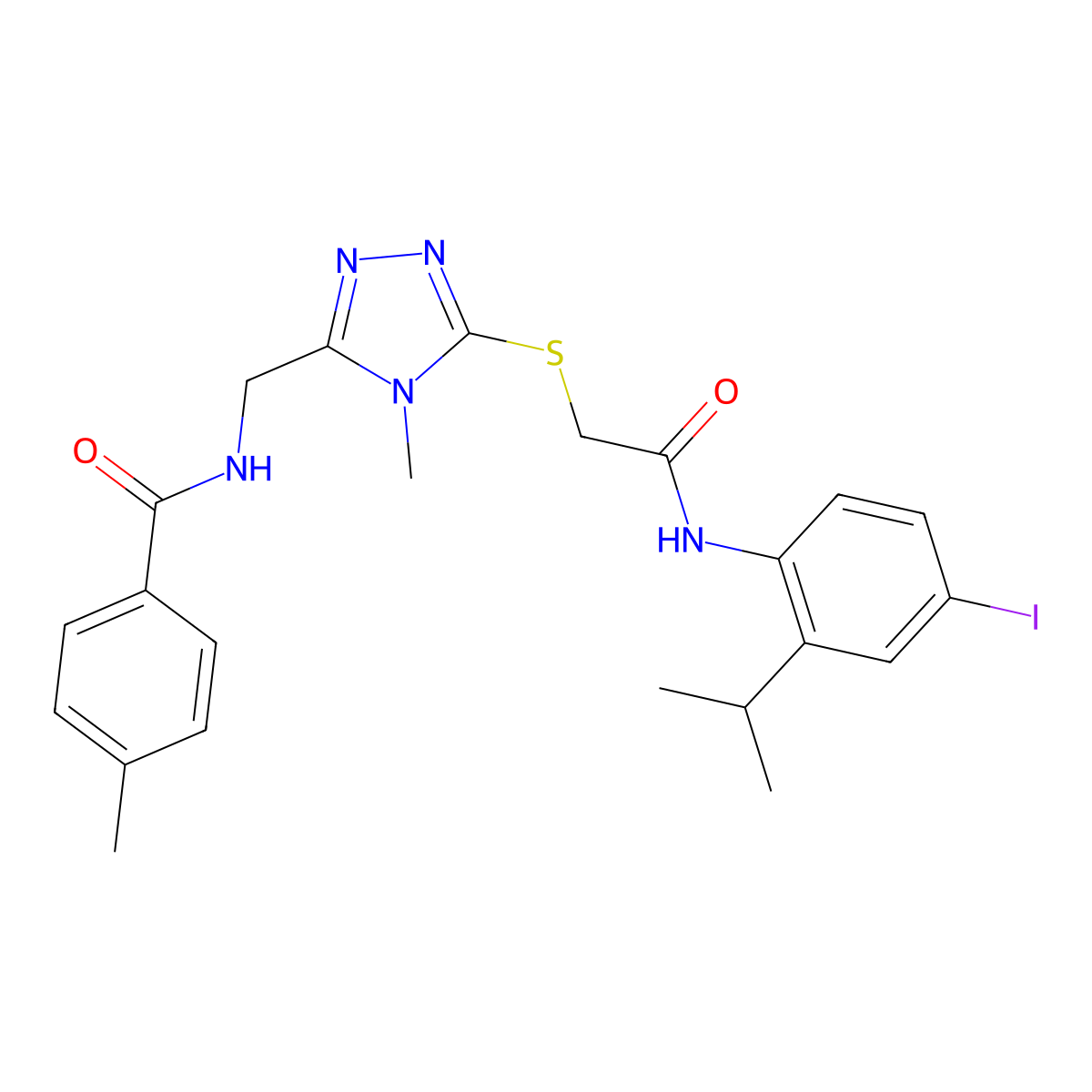 N-[[5-[2-(4-iodo-2-propan-2-ylanilino)-2-oxoethyl]sulfanyl-4-methyl-1,2,4-triazol-3-yl]methyl]-4-methylbenzamide molecular structure, CAS 665006-87-1