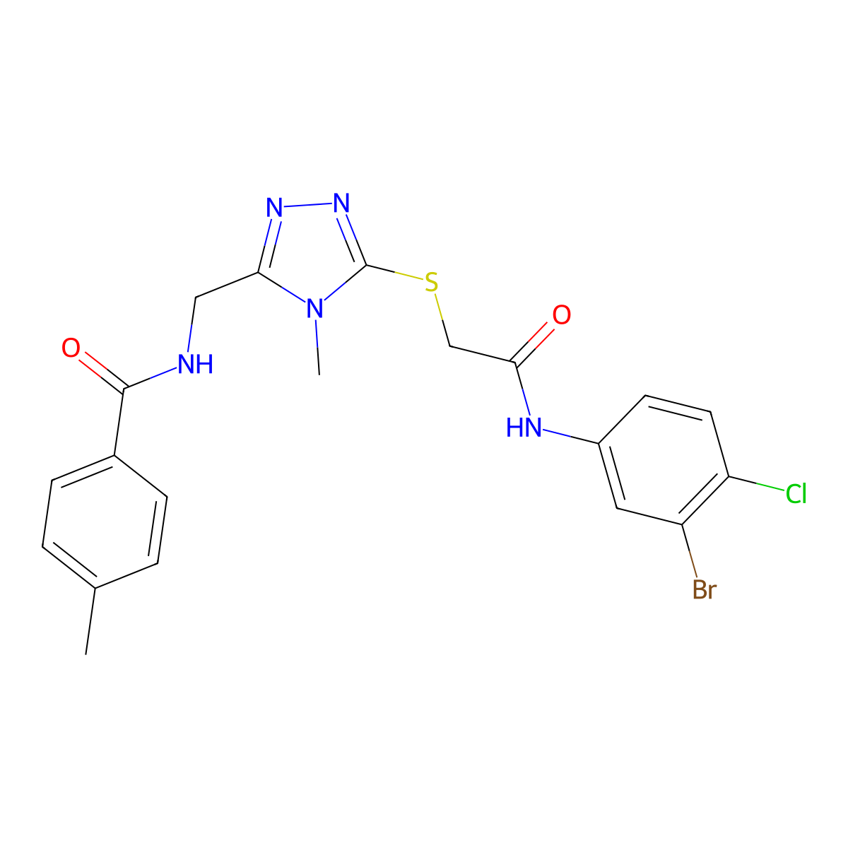 N-[[5-[2-(3-bromo-4-chloroanilino)-2-oxoethyl]sulfanyl-4-methyl-1,2,4-triazol-3-yl]methyl]-4-methylbenzamide molecular structure, CAS 665006-88-2
