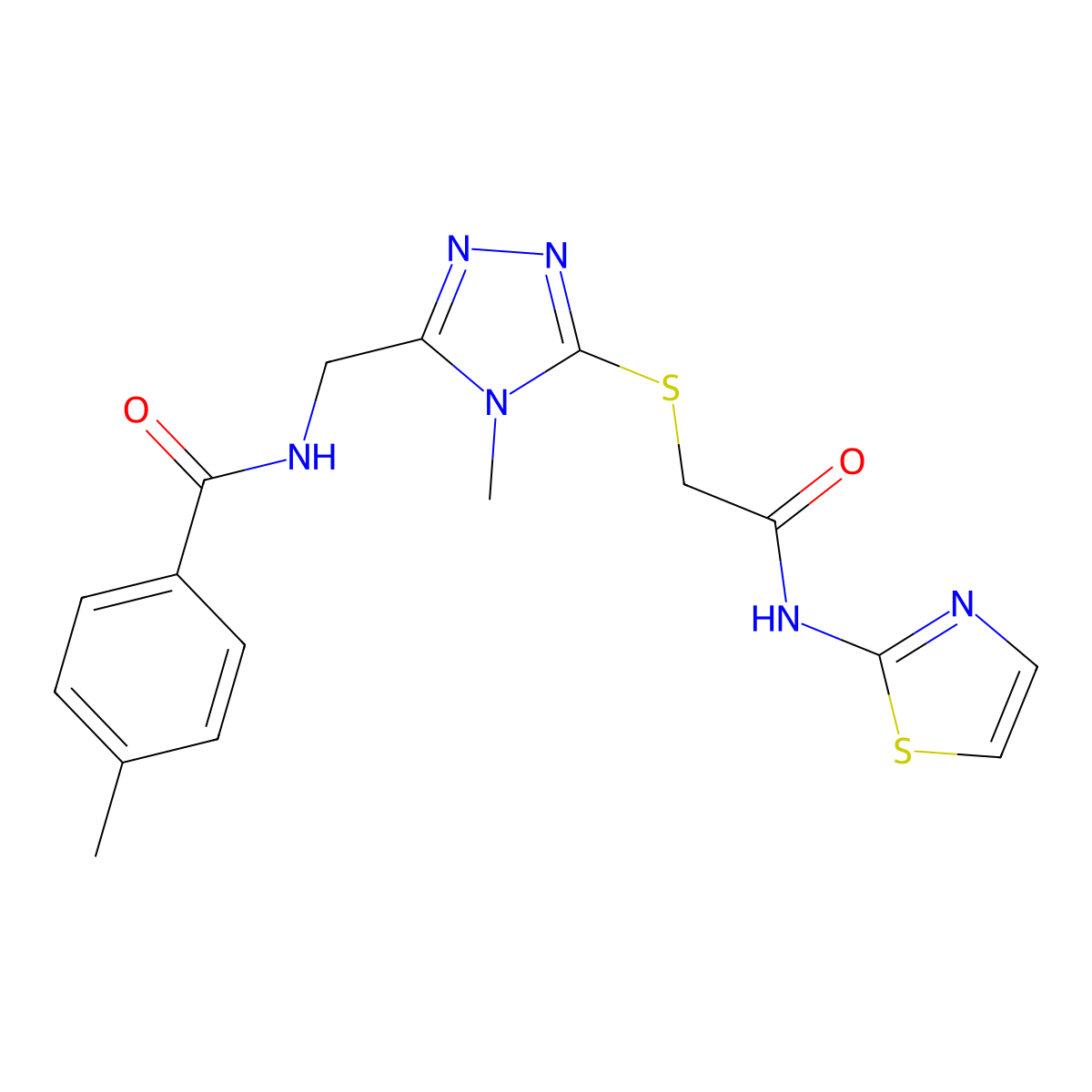 4-methyl-N-[(4-methyl-5-{[2-oxo-2-(1,3-thiazol-2-ylamino)ethyl]sulfanyl}-4H-1,2,4-triazol-3-yl)methyl]benzamide molecular structure, CAS 665006-89-3