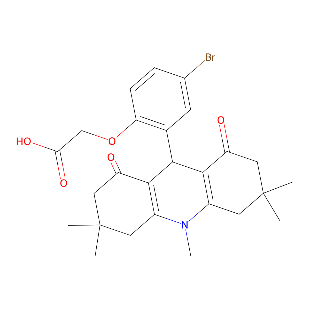 2-[4-bromo-2-(3,3,6,6,10-pentamethyl-1,8-dioxo-4,5,7,9-tetrahydro-2H-acridin-9-yl)phenoxy]acetic acid molecular structure, CAS 665006-95-1