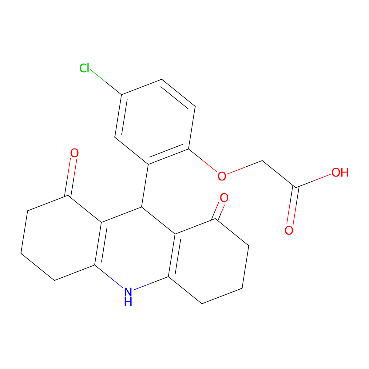 2-[4-Chloro-2-(1,8-dioxo-2,3,4,5,6,7,9,10-octahydroacridin-9-yl)phenoxy]acetic acid molecular structure, CAS 665007-07-8