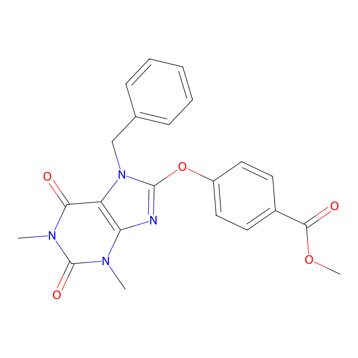 methyl 4-[(7-benzyl-1,3-dimethyl-2,6-dioxo-2,3,6,7-tetrahydro-1H-purin-8-yl)oxy]benzoate molecular structure, CAS 665008-75-3