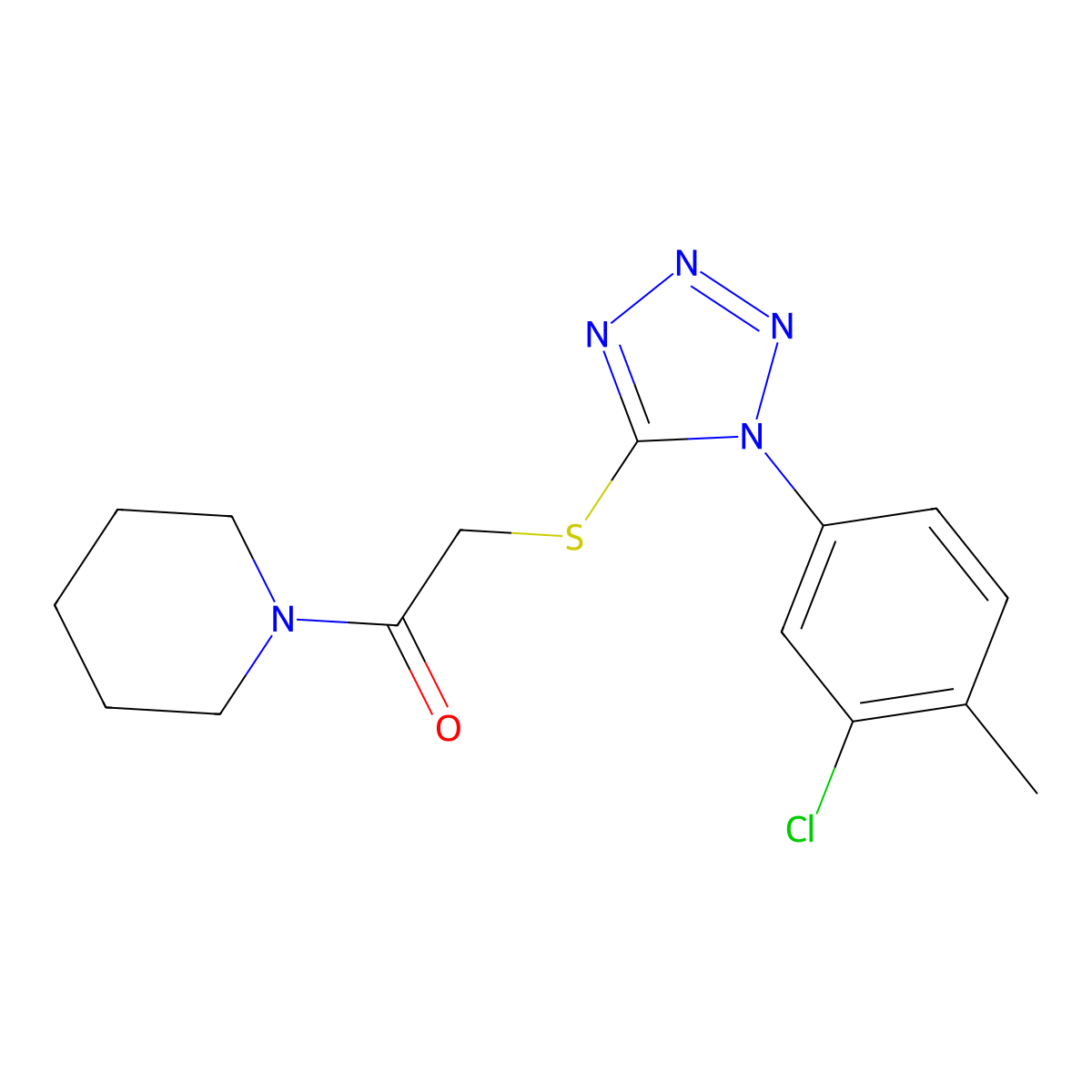 1-(3-chloro-4-methylphenyl)-1H-tetraazol-5-yl 2-oxo-2-(1-piperidinyl)ethyl sulfide molecular structure, CAS 665008-93-5