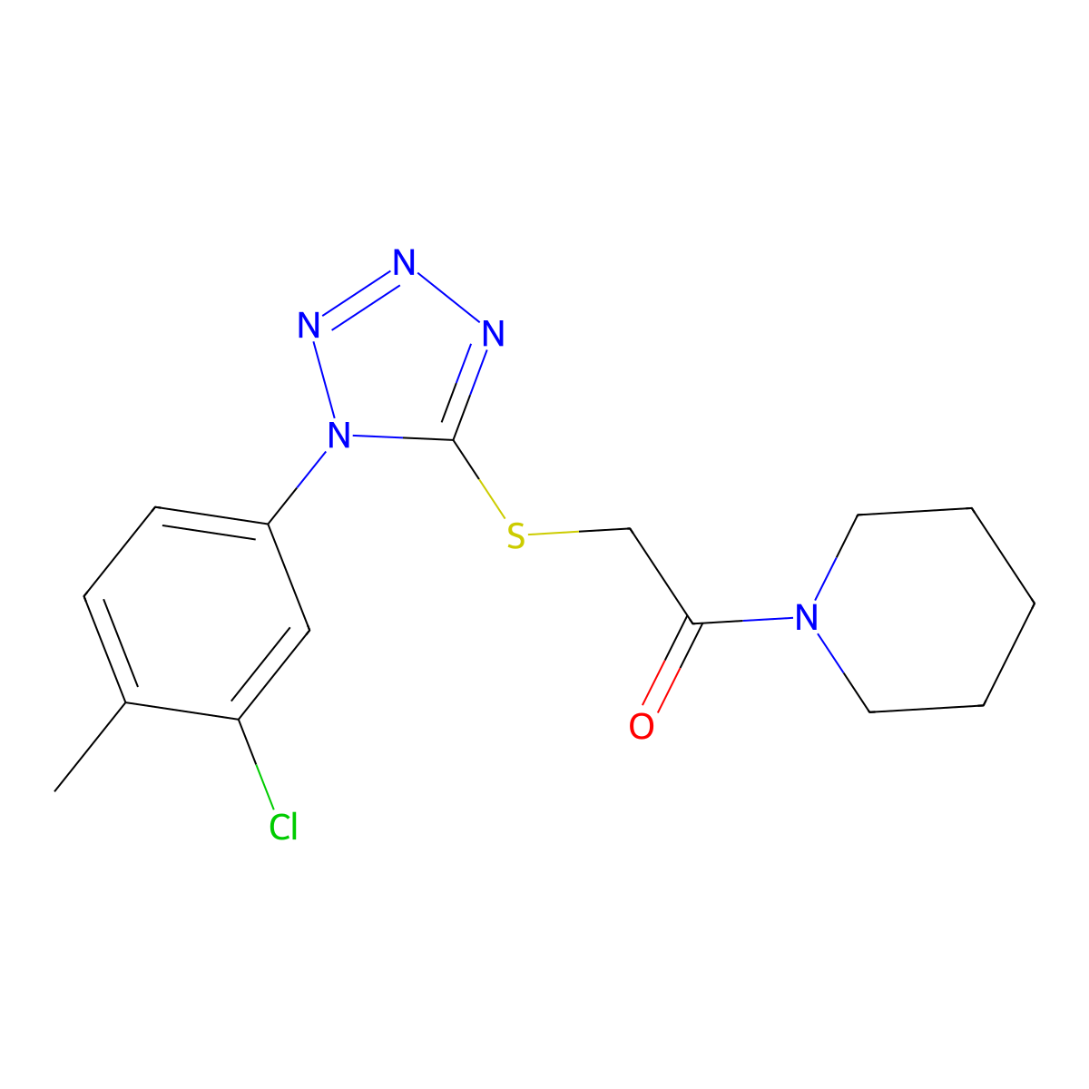 1-(3-chloro-4-methylphenyl)-1H-tetraazol-5-yl 2-oxo-2-(1-piperidinyl)ethyl sulfide molecular structure, CAS 665008-93-5