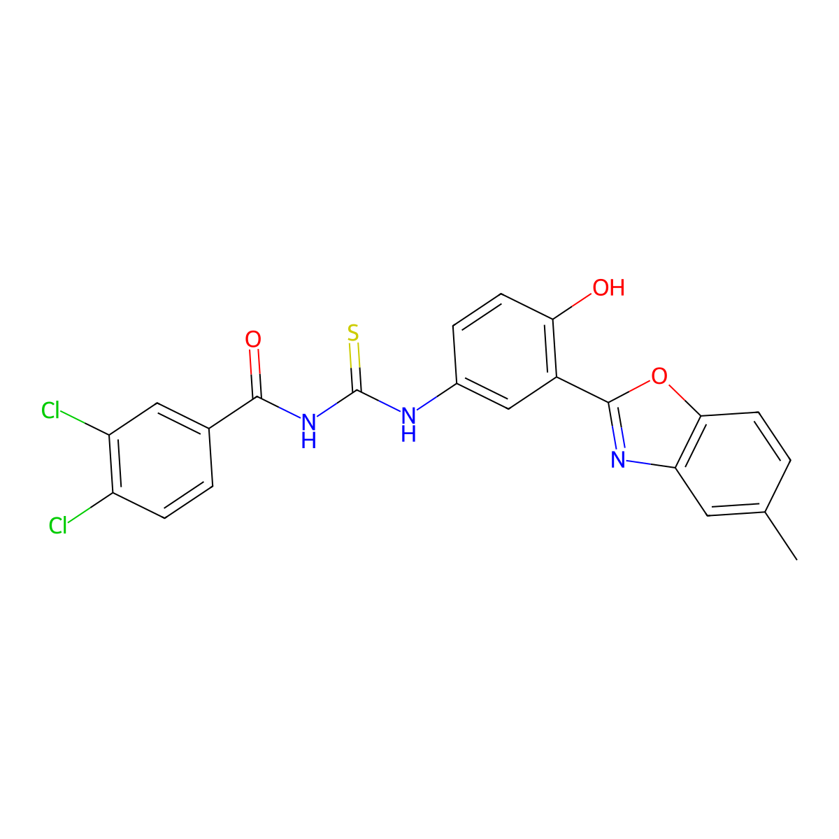 N-(3,4-dichlorobenzoyl)-N'-[4-hydroxy-3-(5-methyl-1,3-benzoxazol-2-yl)phenyl]thiourea molecular structure, CAS 665013-13-8