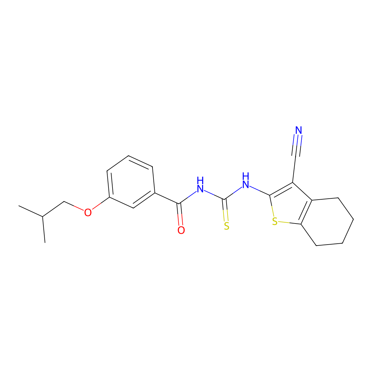 N-[(3-cyano-4,5,6,7-tetrahydro-1-benzothiophen-2-yl)carbamothioyl]-3-(2-methylpropoxy)benzamide molecular structure, CAS 665013-15-0
