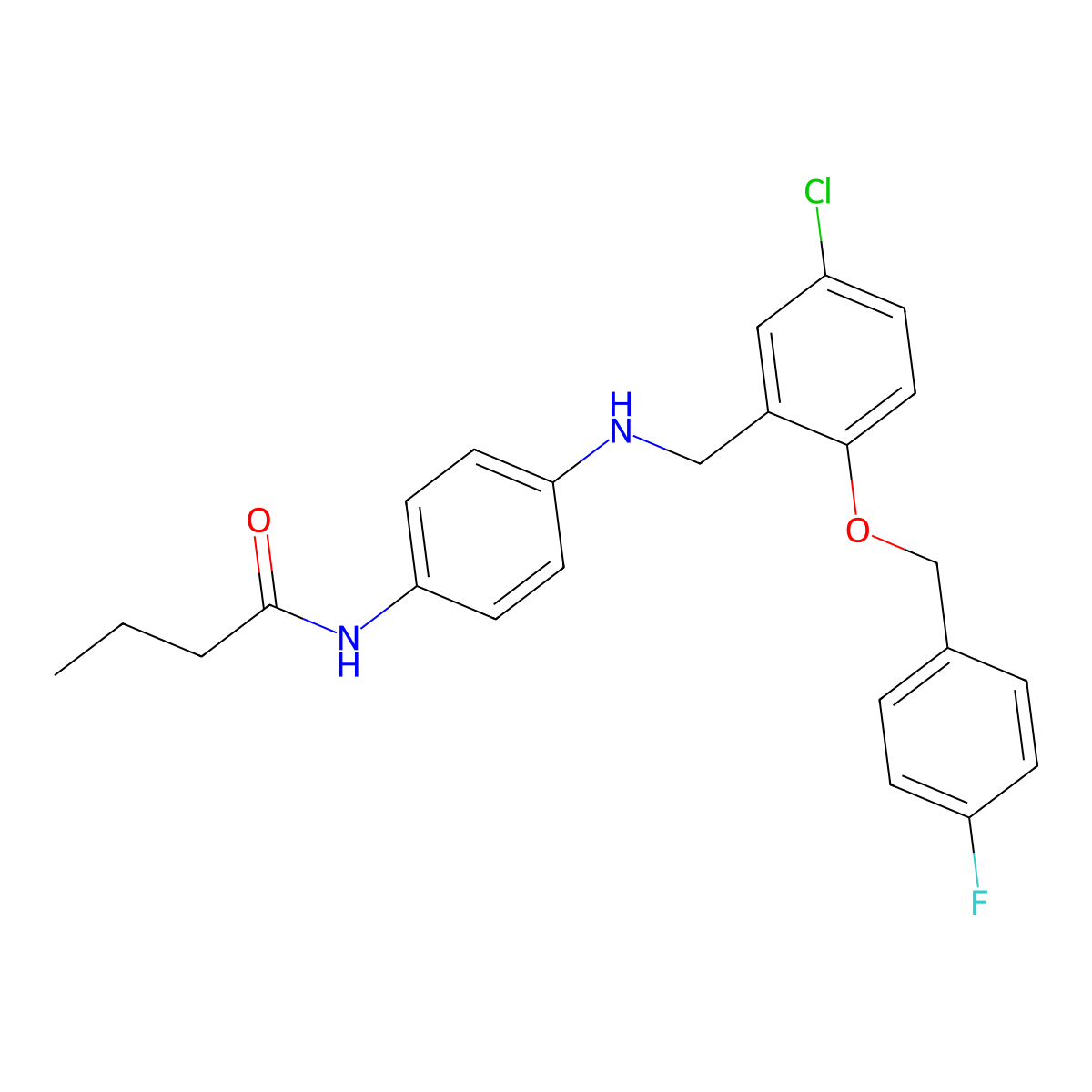 N-[4-({5-chloro-2-[(4-fluorobenzyl)oxy]benzyl}amino)phenyl]butanamide molecular structure, CAS 665013-45-6