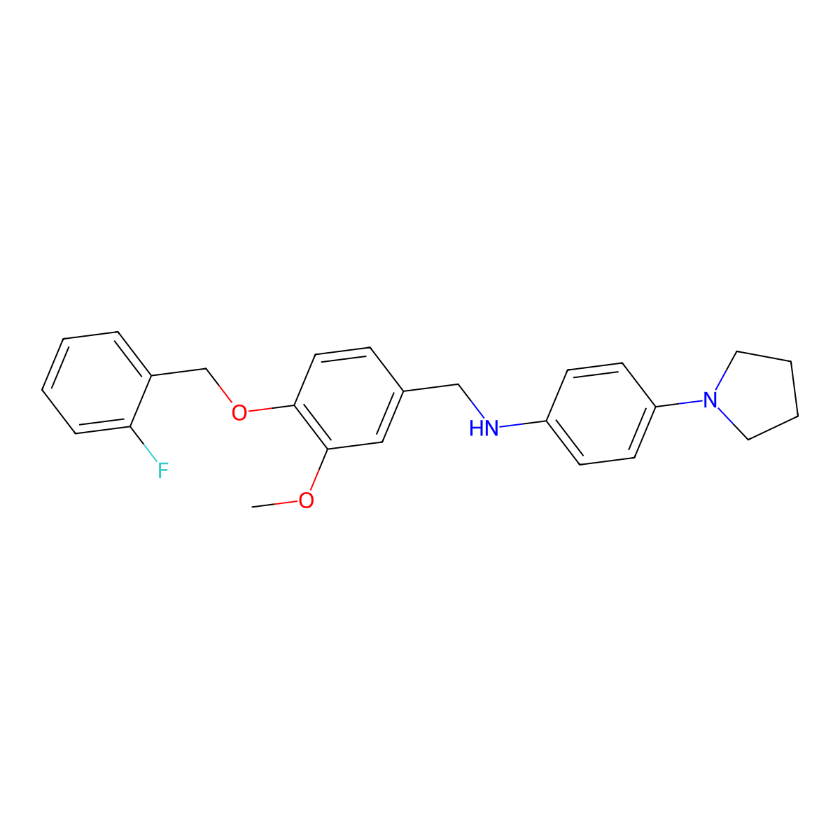 N-[[4-[(2-fluorophenyl)methoxy]-3-methoxyphenyl]methyl]-4-pyrrolidin-1-ylaniline molecular structure, CAS 665013-49-0
