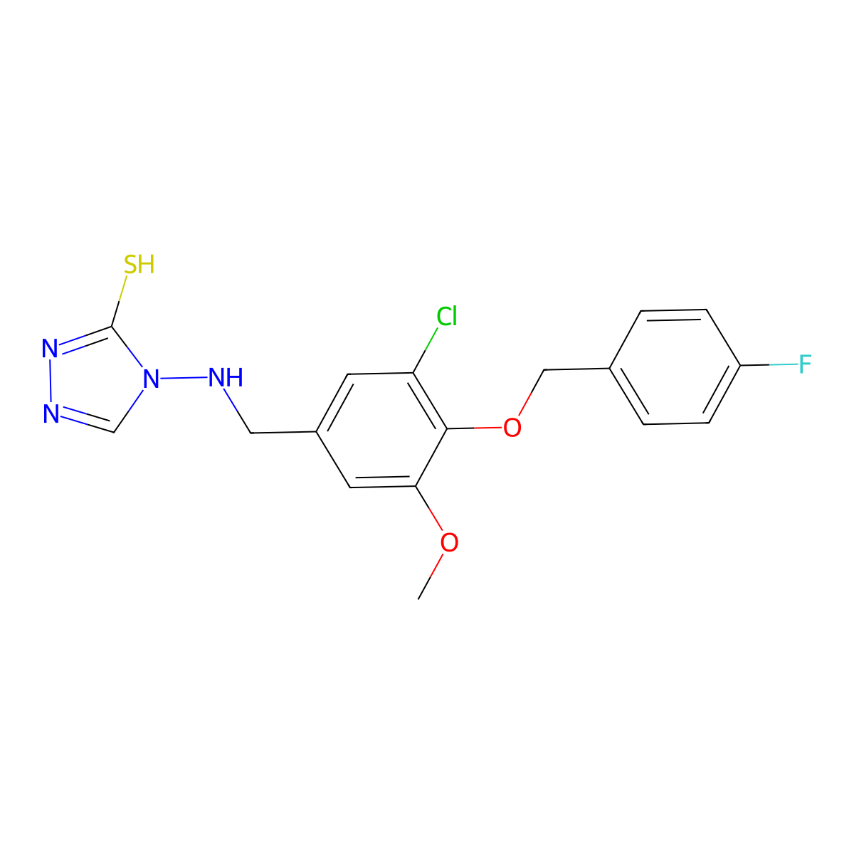 4-((3-Chloro-4-((4-fluorobenzyl)oxy)-5-methoxybenzyl)amino)-4H-1,2,4-triazole-3-thiol molecular structure, CAS 665013-56-9