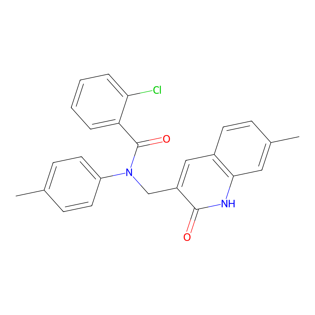 2-chloro-N-[(7-methyl-2-oxo-1H-quinolin-3-yl)methyl]-N-(4-methylphenyl)benzamide molecular structure, CAS 665013-98-9