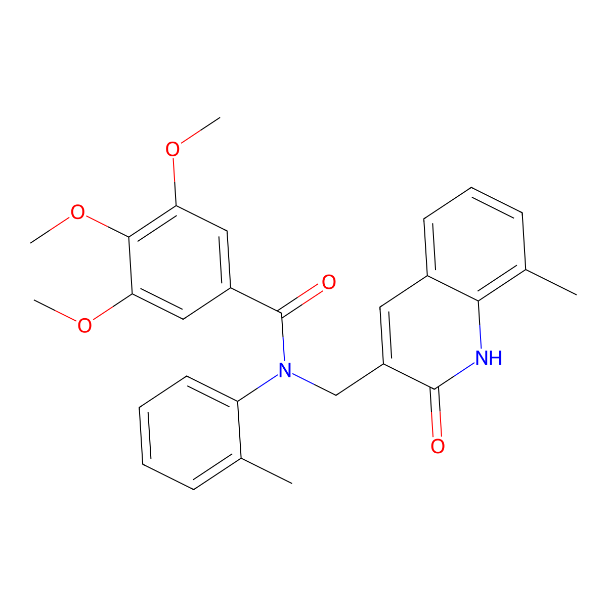 3,4,5-trimethoxy-N-[(8-methyl-2-oxo-1H-quinolin-3-yl)methyl]-N-(2-methylphenyl)benzamide molecular structure, CAS 665014-04-0