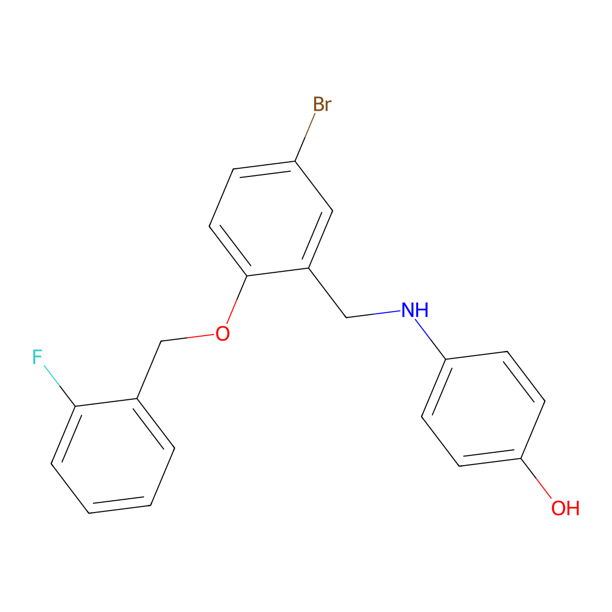 4-({5-Bromo-2-[(2-fluorobenzyl)oxy]benzyl}amino)phenol molecular structure, CAS 665014-87-9
