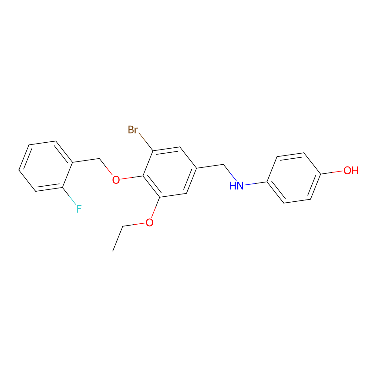 4-({3-Bromo-5-ethoxy-4-[(2-fluorobenzyl)oxy]benzyl}amino)phenol molecular structure, CAS 665014-88-0