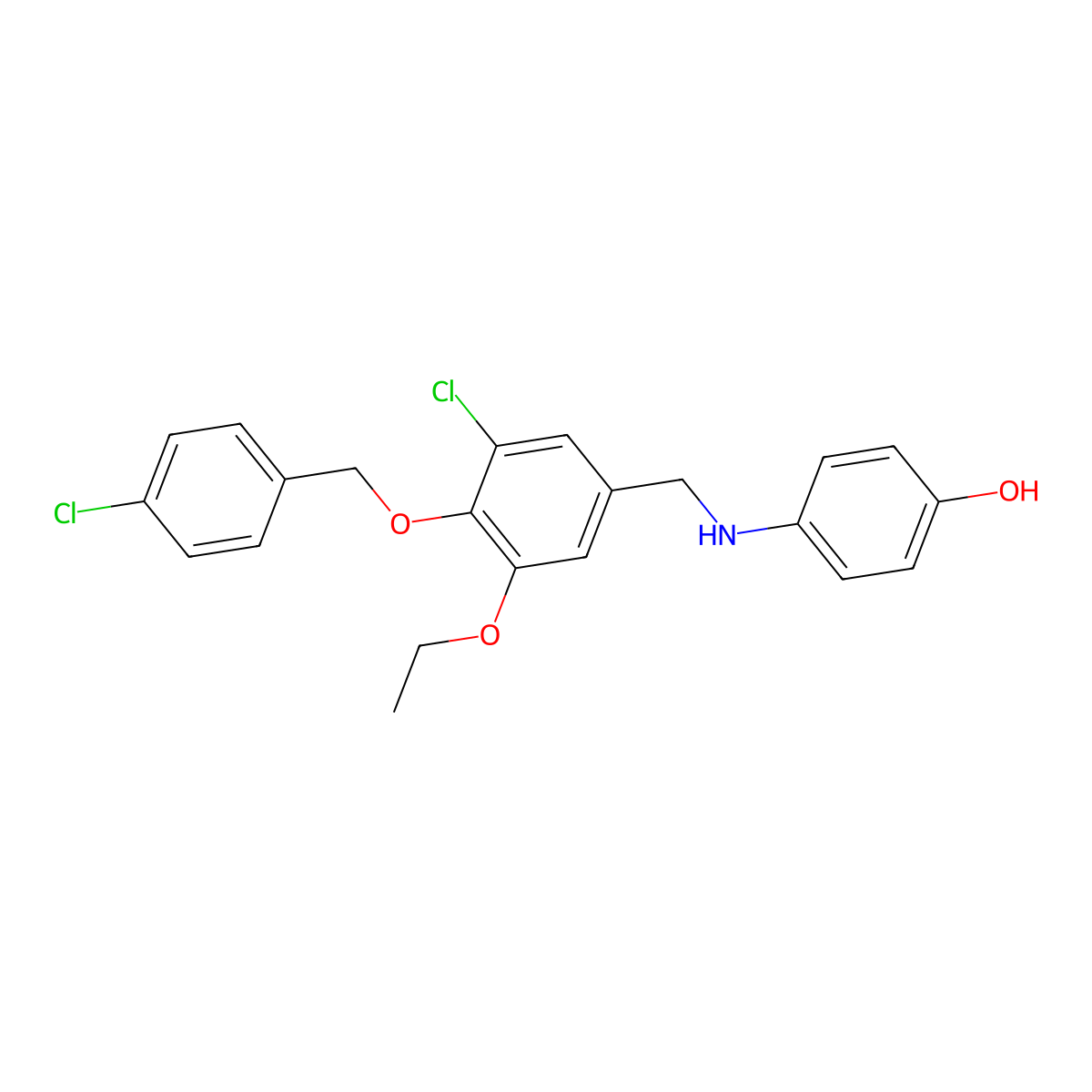 4-({3-Chloro-4-[(4-chlorobenzyl)oxy]-5-ethoxybenzyl}amino)phenol molecular structure, CAS 665014-92-6