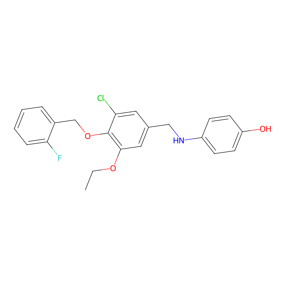 4-({3-Chloro-5-ethoxy-4-[(2-fluorobenzyl)oxy]benzyl}amino)phenol molecular structure, CAS 665014-93-7