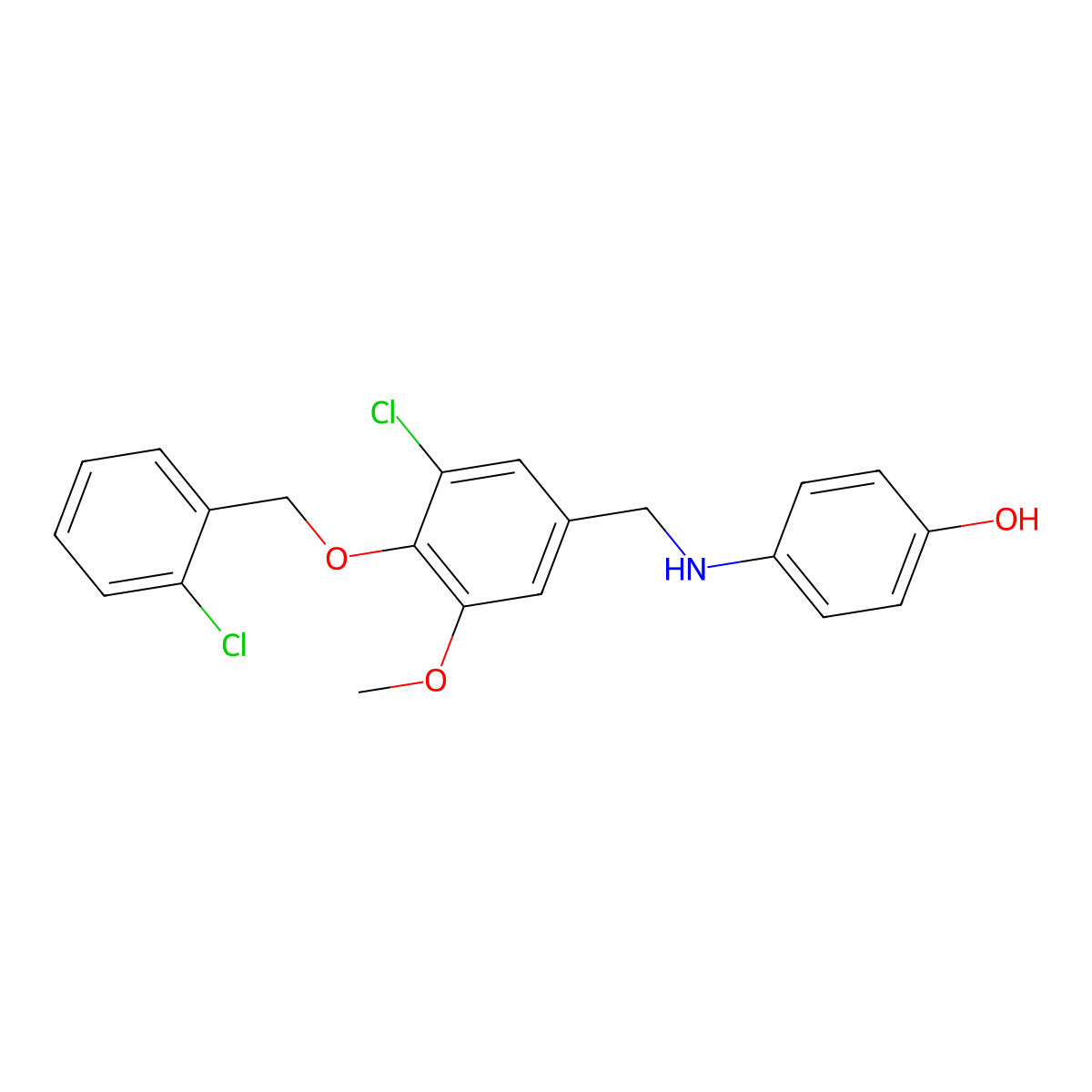 4-({3-Chloro-4-[(2-chlorobenzyl)oxy]-5-methoxybenzyl}amino)phenol molecular structure, CAS 665014-95-9