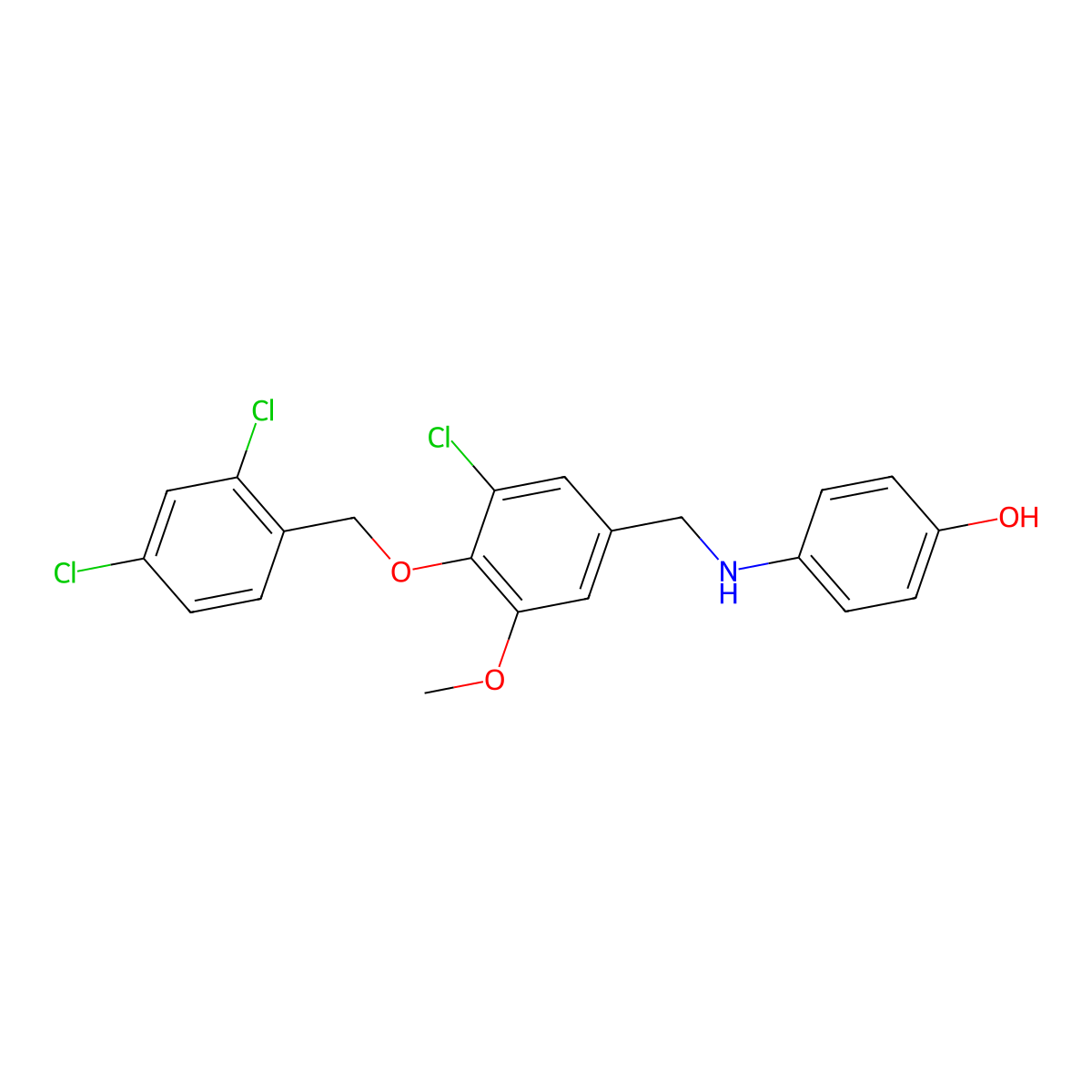 4-({3-Chloro-4-[(2,4-dichlorobenzyl)oxy]-5-methoxybenzyl}amino)phenol molecular structure, CAS 665014-96-0