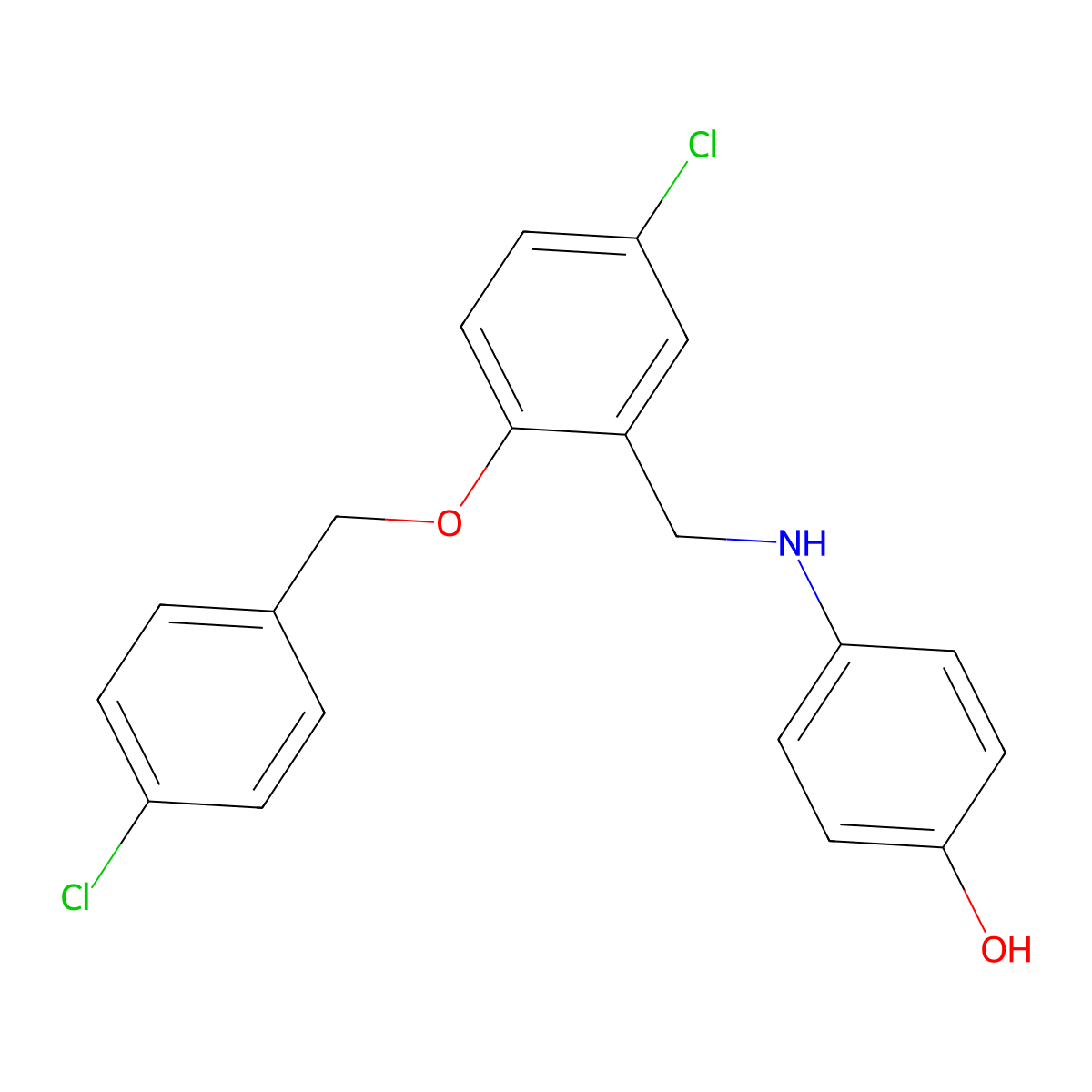 4-({5-Chloro-2-[(4-chlorobenzyl)oxy]benzyl}amino)phenol molecular structure, CAS 665014-97-1