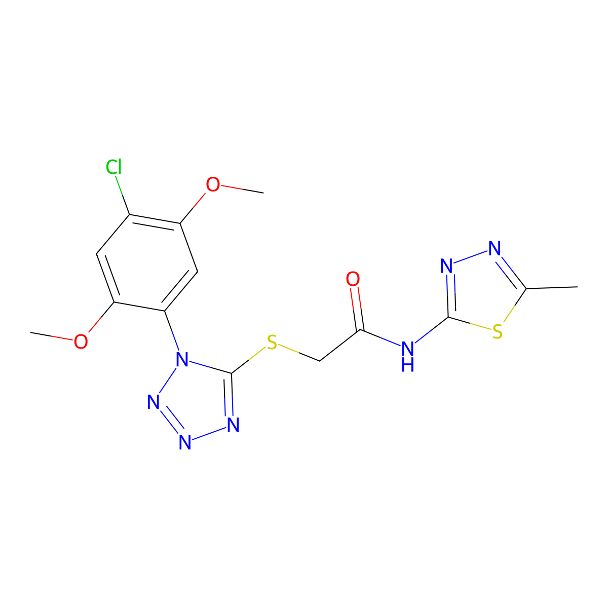 2-[1-(4-chloro-2,5-dimethoxyphenyl)tetrazol-5-yl]sulfanyl-N-(5-methyl-1,3,4-thiadiazol-2-yl)acetamide molecular structure, CAS 665015-31-6