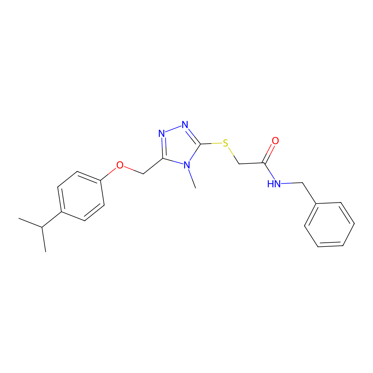 N-benzyl-2-[[4-methyl-5-[(4-propan-2-ylphenoxy)methyl]-1,2,4-triazol-3-yl]sulfanyl]acetamide molecular structure, CAS 665016-42-2