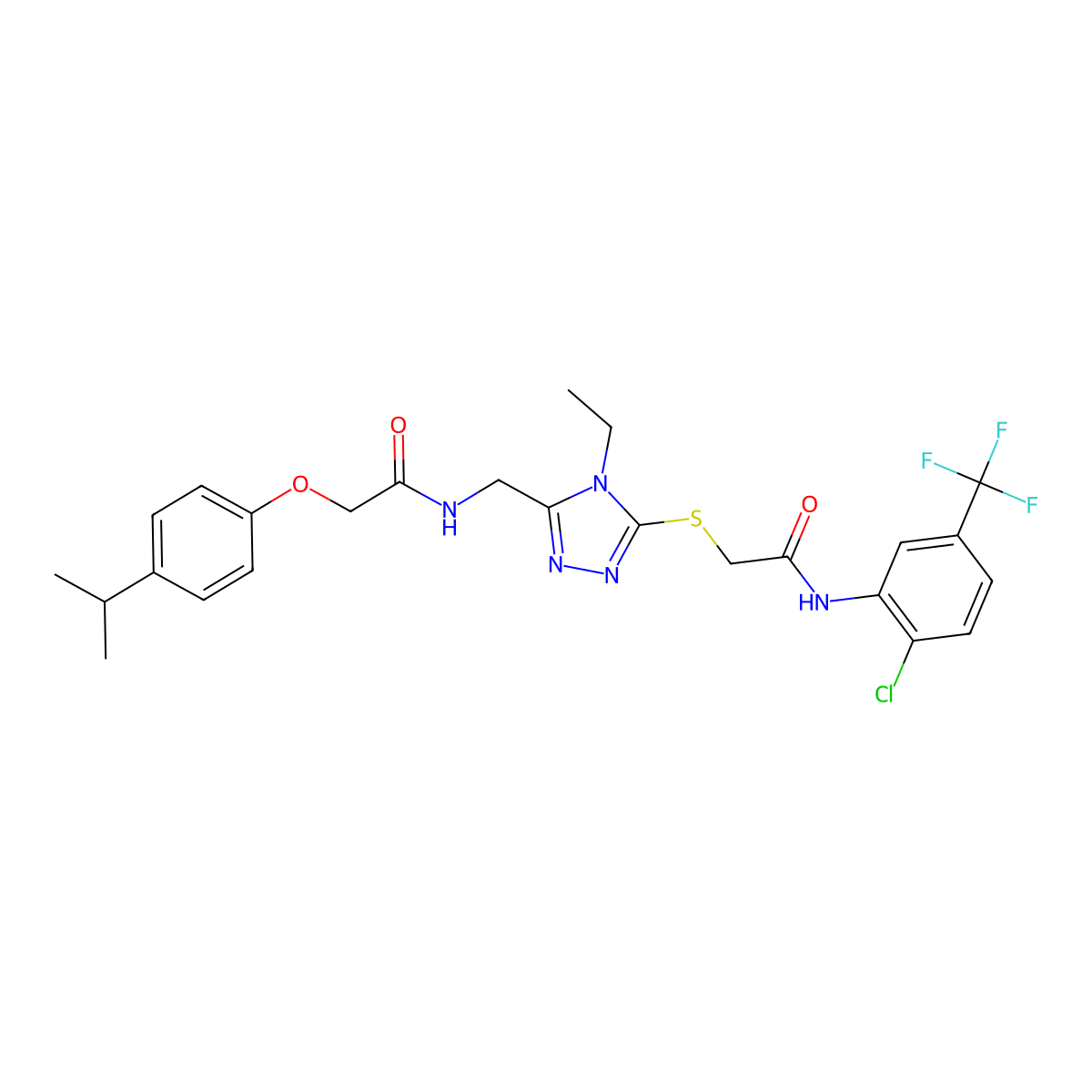 N-[[5-[2-[2-chloro-5-(trifluoromethyl)anilino]-2-oxoethyl]sulfanyl-4-ethyl-1,2,4-triazol-3-yl]methyl]-2-(4-propan-2-ylphenoxy)acetamide molecular structure, CAS 665016-55-7