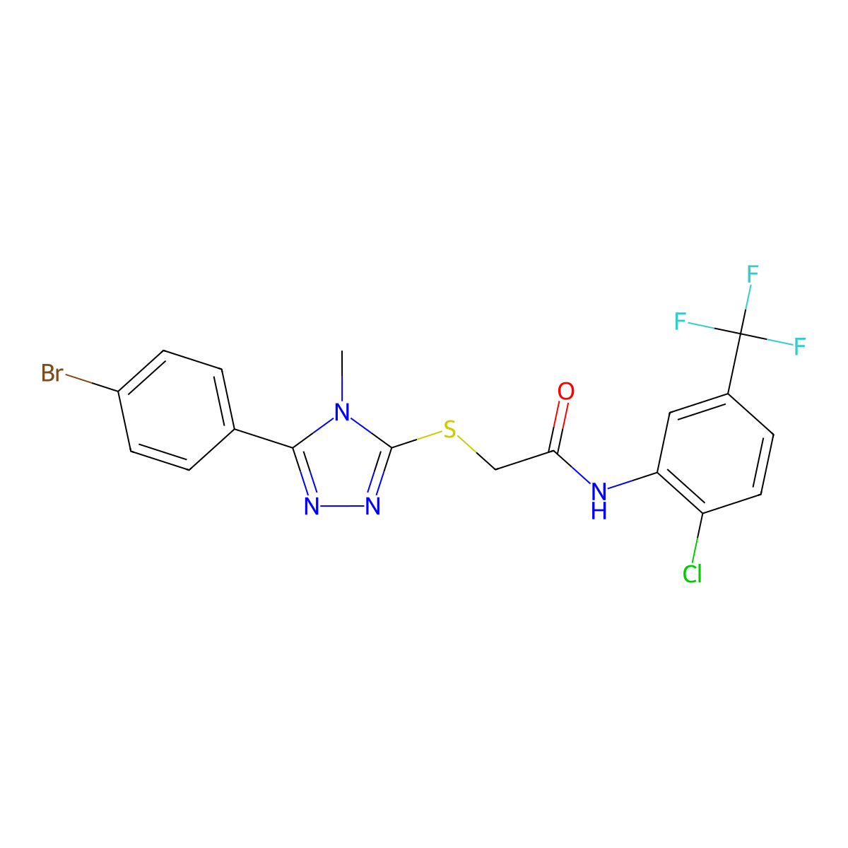 2-{[5-(4-bromophenyl)-4-methyl-4H-1,2,4-triazol-3-yl]sulfanyl}-N-[2-chloro-5-(trifluoromethyl)phenyl]acetamide molecular structure, CAS 665016-65-9