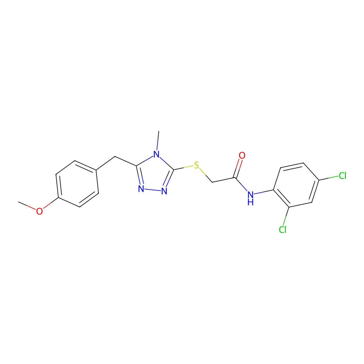 N-(2,4-dichlorophenyl)-2-[[5-[(4-methoxyphenyl)methyl]-4-methyl-1,2,4-triazol-3-yl]sulfanyl]acetamide molecular structure, CAS 665016-82-0