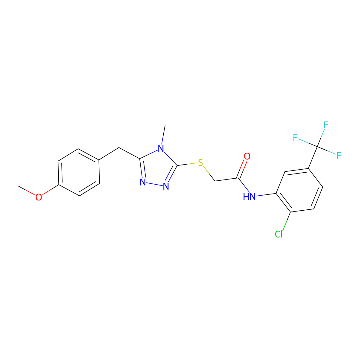 N-[2-chloro-5-(trifluoromethyl)phenyl]-2-{[5-(4-methoxybenzyl)-4-methyl-4H-1,2,4-triazol-3-yl]sulfanyl}acetamide molecular structure, CAS 665016-85-3