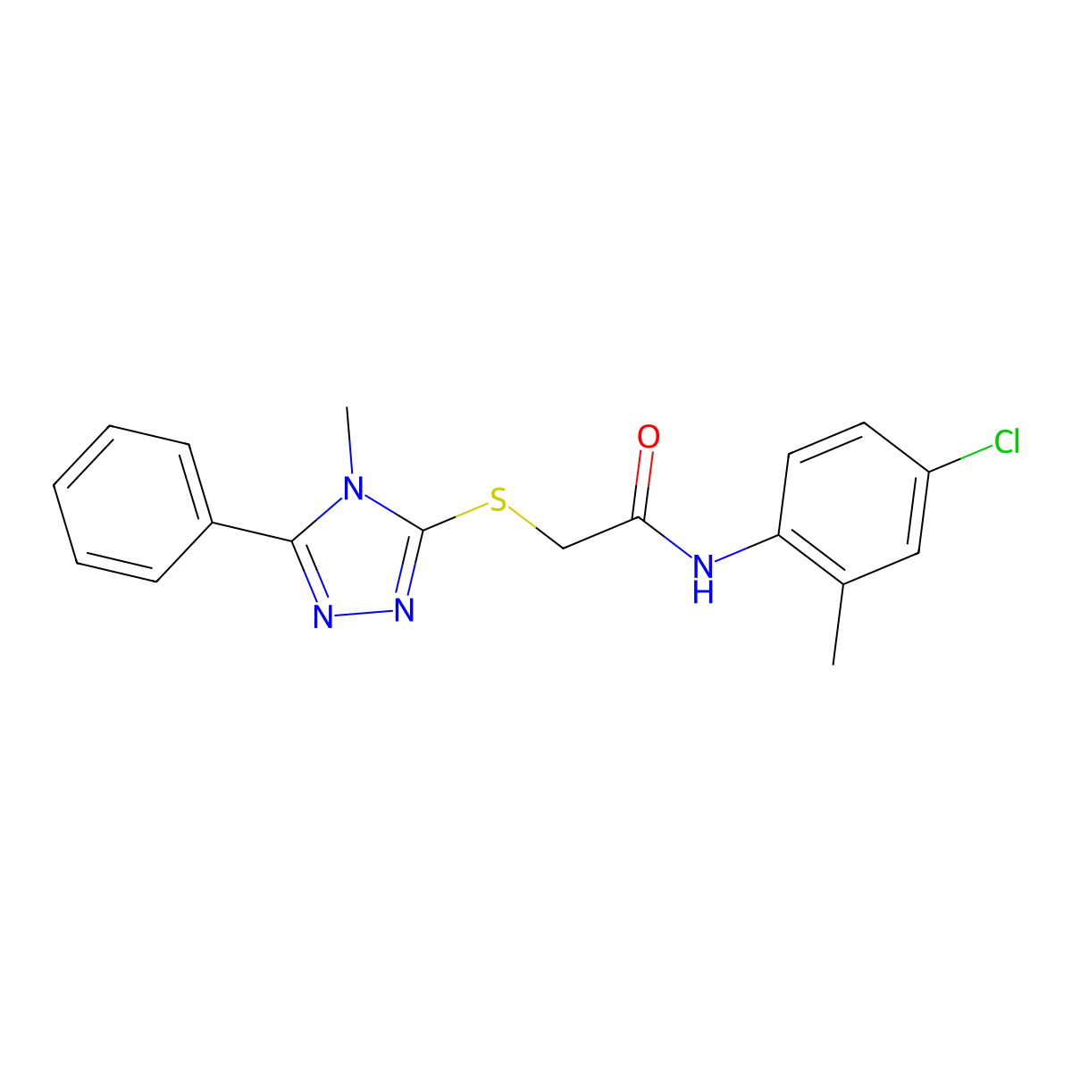 N-(4-chloro-2-methylphenyl)-2-[(4-methyl-5-phenyl-4H-1,2,4-triazol-3-yl)sulfanyl]acetamide molecular structure, CAS 665016-93-3