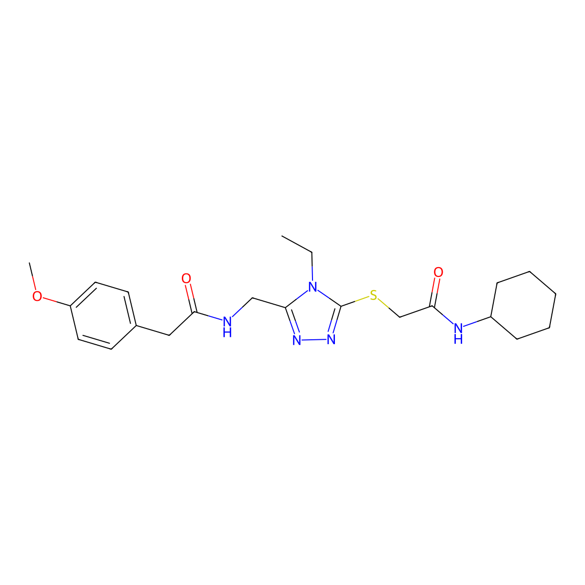 N-cyclohexyl-2-{[4-ethyl-5-({[(4-methoxyphenyl)acetyl]amino}methyl)-4H-1,2,4-triazol-3-yl]sulfanyl}acetamide molecular structure, CAS 665016-96-6