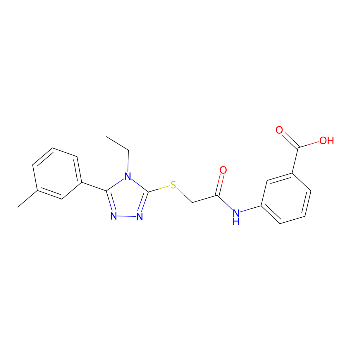 3-[({[4-ethyl-5-(3-methylphenyl)-4H-1,2,4-triazol-3-yl]sulfanyl}acetyl)amino]benzoic acid molecular structure, CAS 665017-18-5