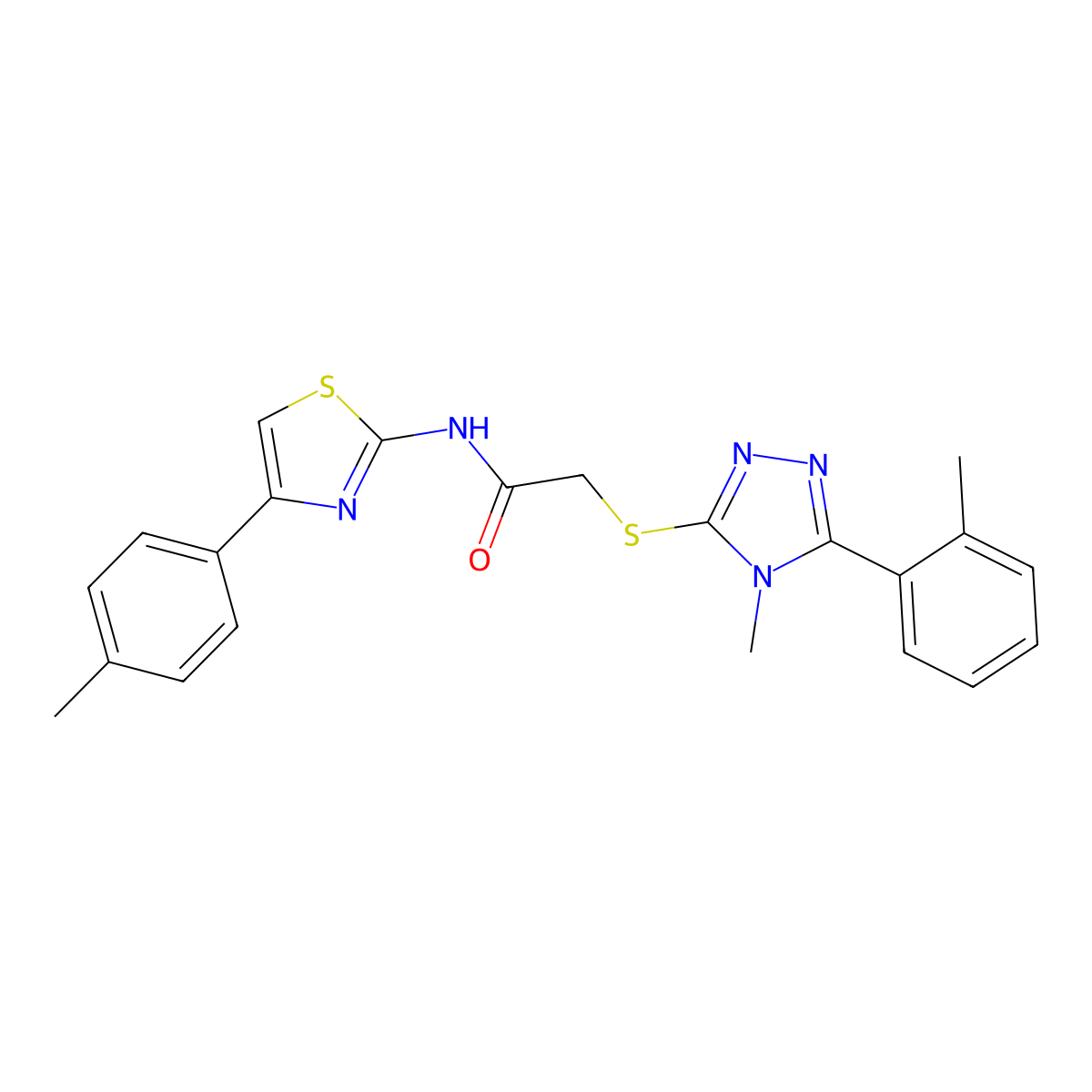 2-{[4-methyl-5-(2-methylphenyl)-4H-1,2,4-triazol-3-yl]sulfanyl}-N-[4-(4-methylphenyl)-1,3-thiazol-2-yl]acetamide molecular structure, CAS 665017-26-5