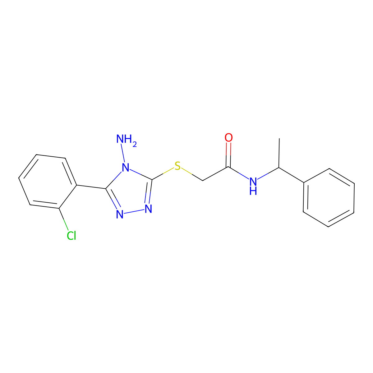 2-[[4-amino-5-(2-chlorophenyl)-1,2,4-triazol-3-yl]sulfanyl]-N-(1-phenylethyl)acetamide molecular structure, CAS 665017-47-0