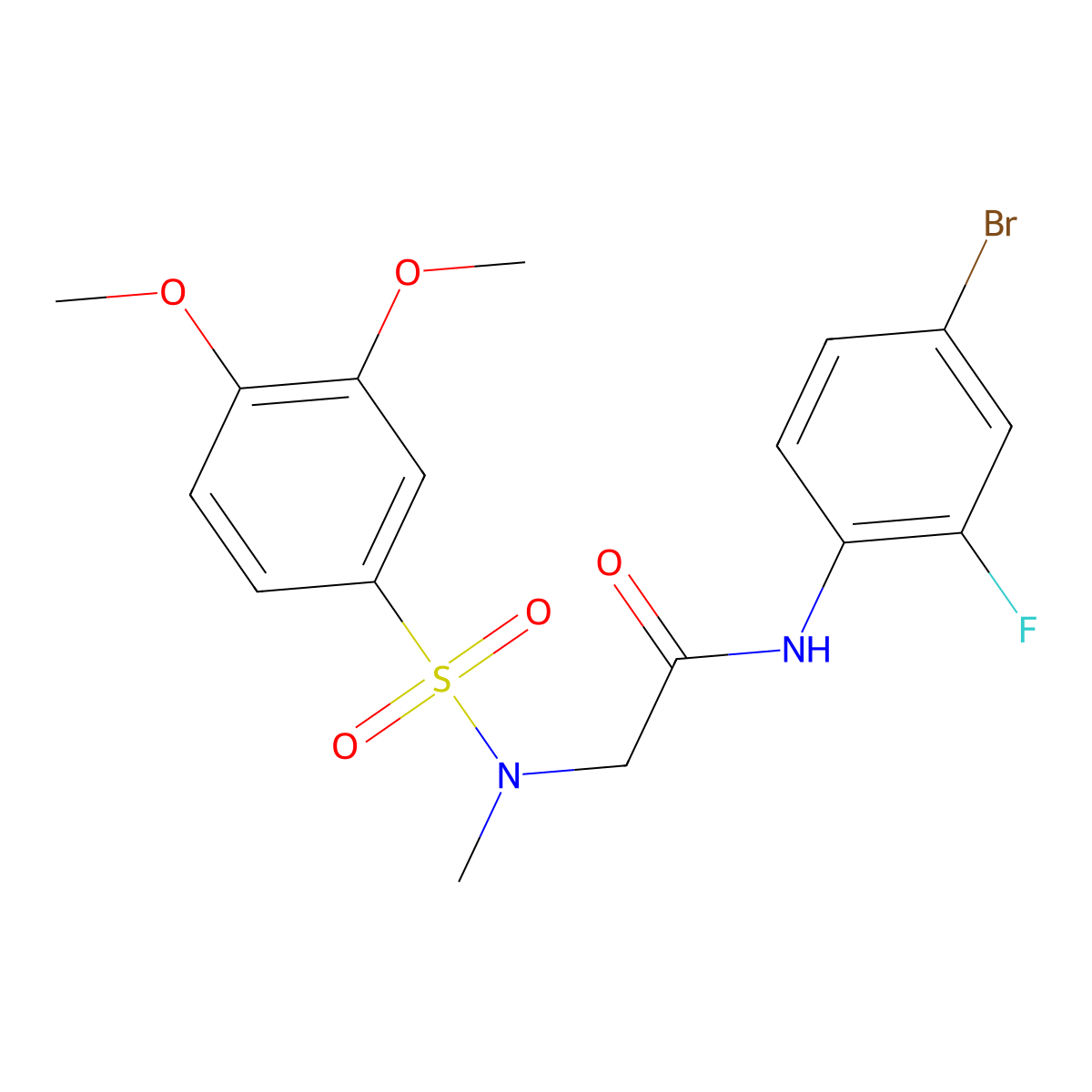 N-(4-bromo-2-fluorophenyl)-2-[[(3,4-dimethoxyphenyl)sulfonyl](methyl)amino]acetamide molecular structure, CAS 665017-63-0