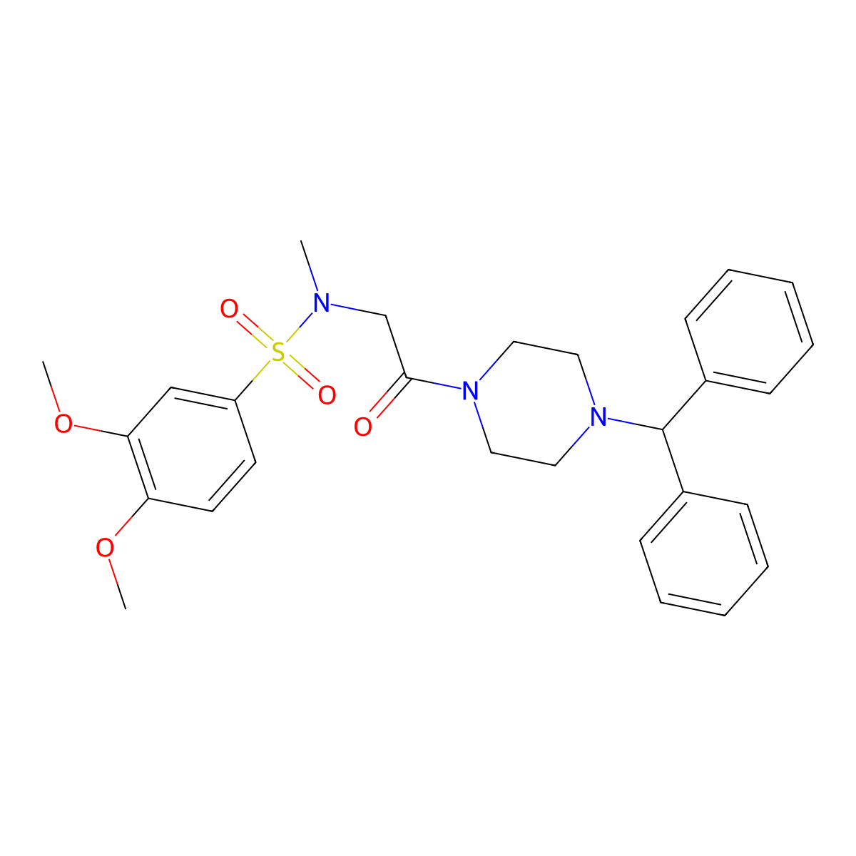 N-{2-[4-(diphenylmethyl)piperazin-1-yl]-2-oxoethyl}-3,4-dimethoxy-N-methylbenzenesulfonamide molecular structure, CAS 665017-69-6