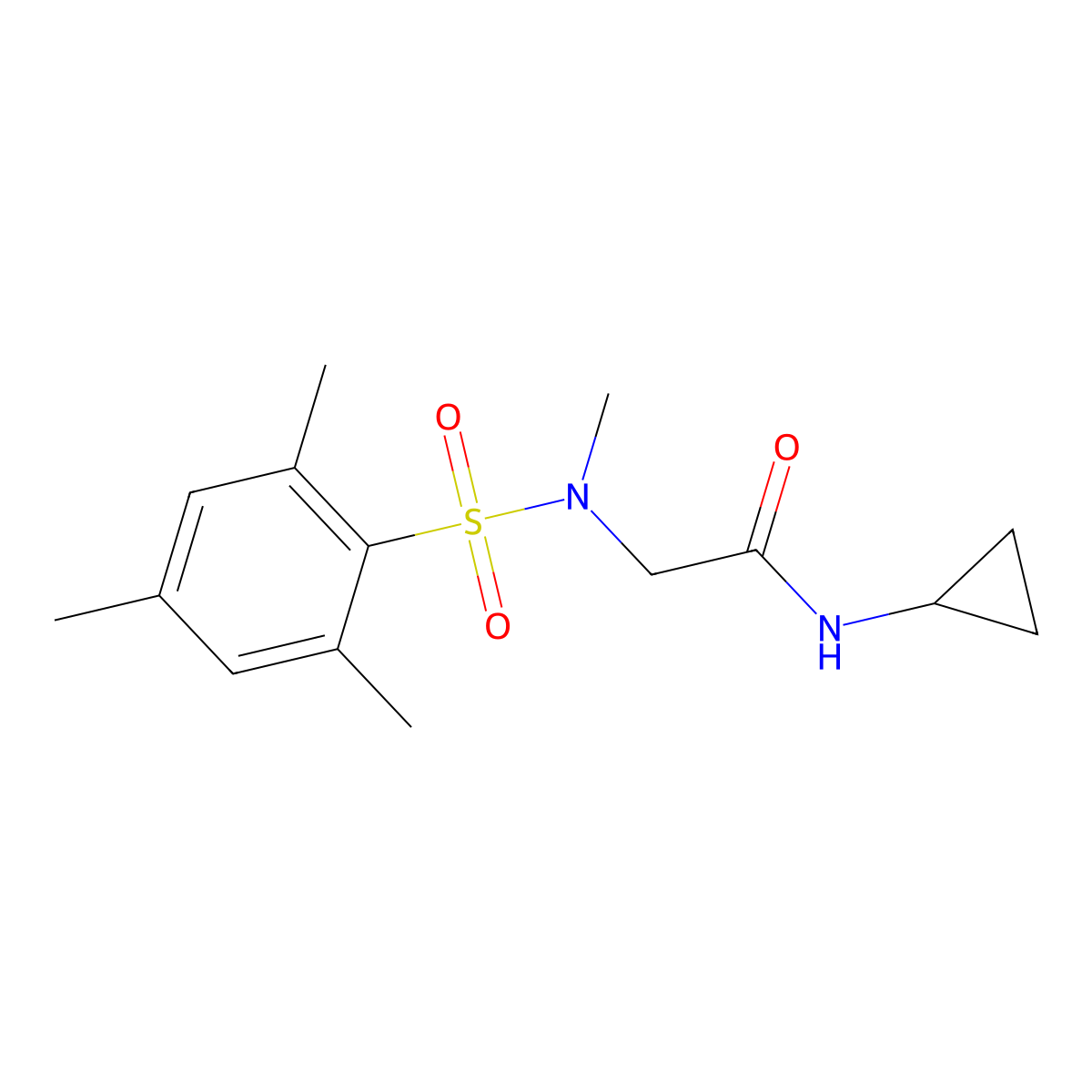 N-cyclopropyl-2-[methyl-(2,4,6-trimethylphenyl)sulfonylamino]acetamide molecular structure, CAS 665017-71-0