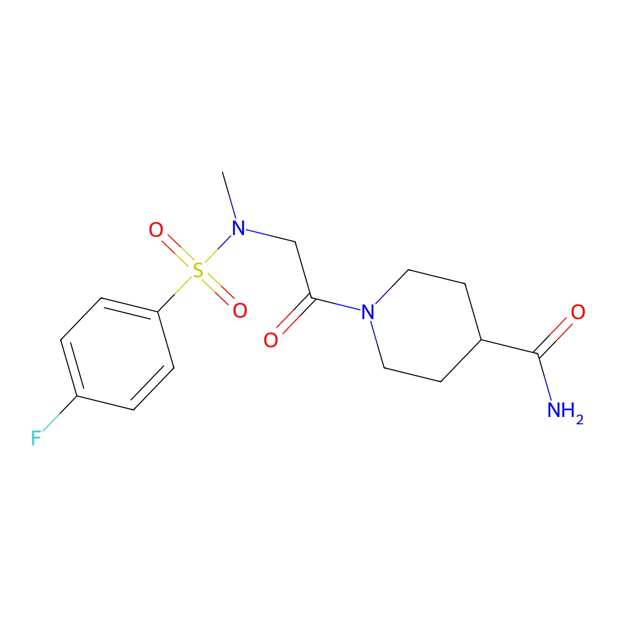1-{N-[(4-fluorophenyl)sulfonyl]-N-methylglycyl}piperidine-4-carboxamide molecular structure, CAS 665017-85-6