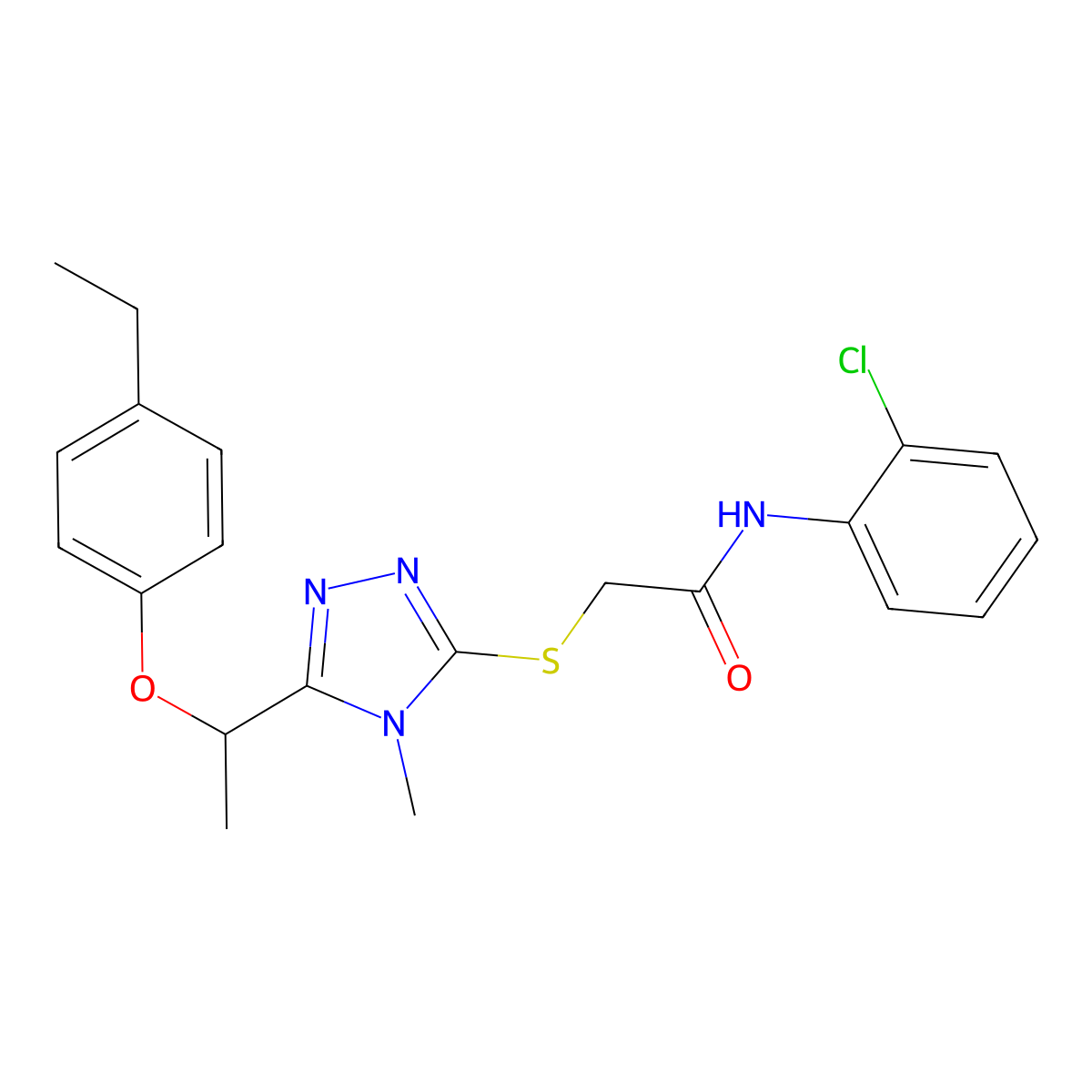 N-(2-chlorophenyl)-2-({5-[1-(4-ethylphenoxy)ethyl]-4-methyl-4H-1,2,4-triazol-3-yl}sulfanyl)acetamide molecular structure, CAS 665018-14-4