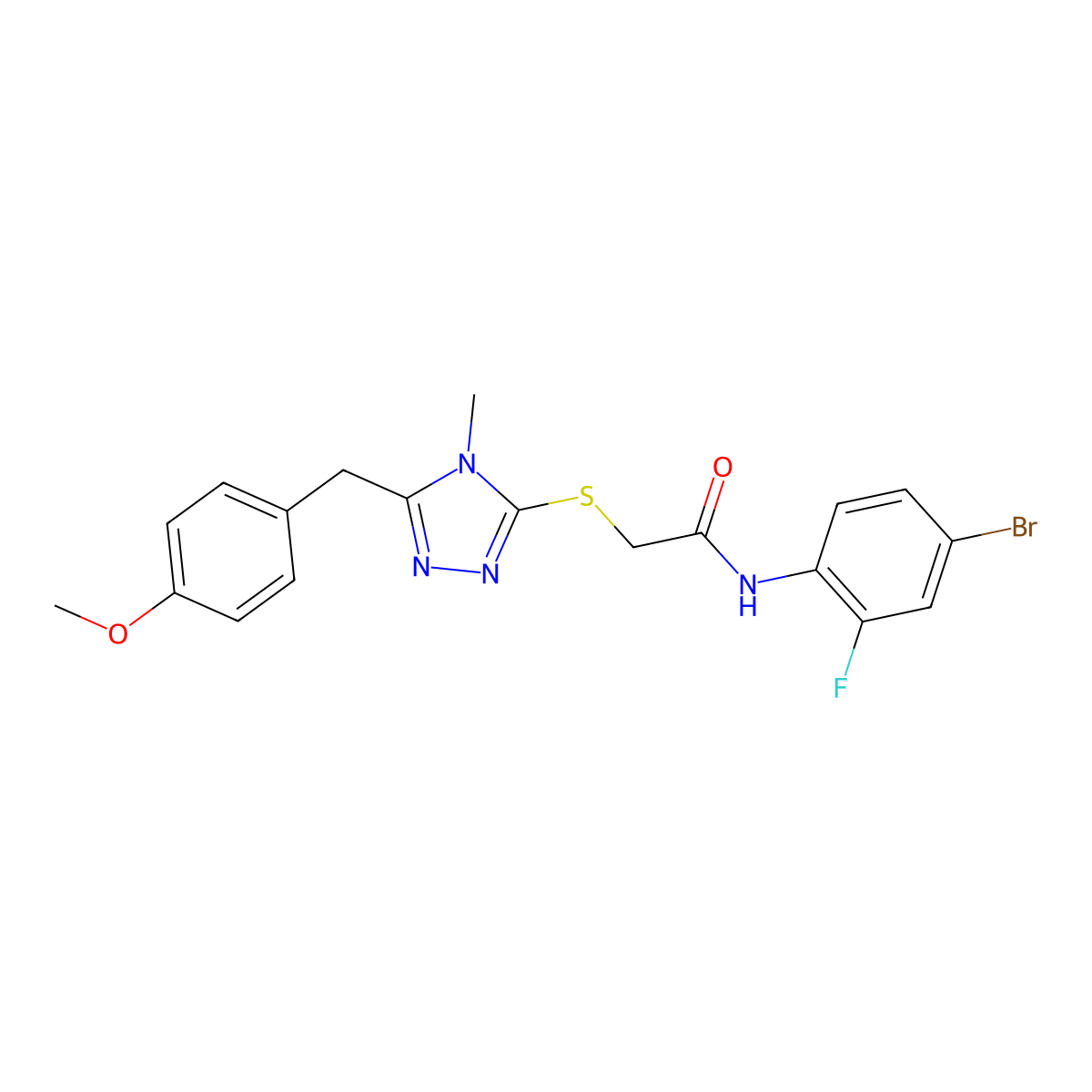 N-(4-bromo-2-fluorophenyl)-2-{[5-(4-methoxybenzyl)-4-methyl-4H-1,2,4-triazol-3-yl]sulfanyl}acetamide molecular structure, CAS 665018-16-6
