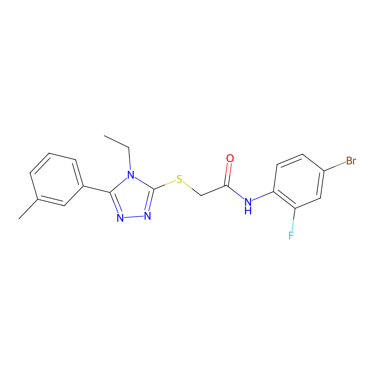 N-(4-bromo-2-fluorophenyl)-2-{[4-ethyl-5-(3-methylphenyl)-4H-1,2,4-triazol-3-yl]sulfanyl}acetamide molecular structure, CAS 665018-19-9