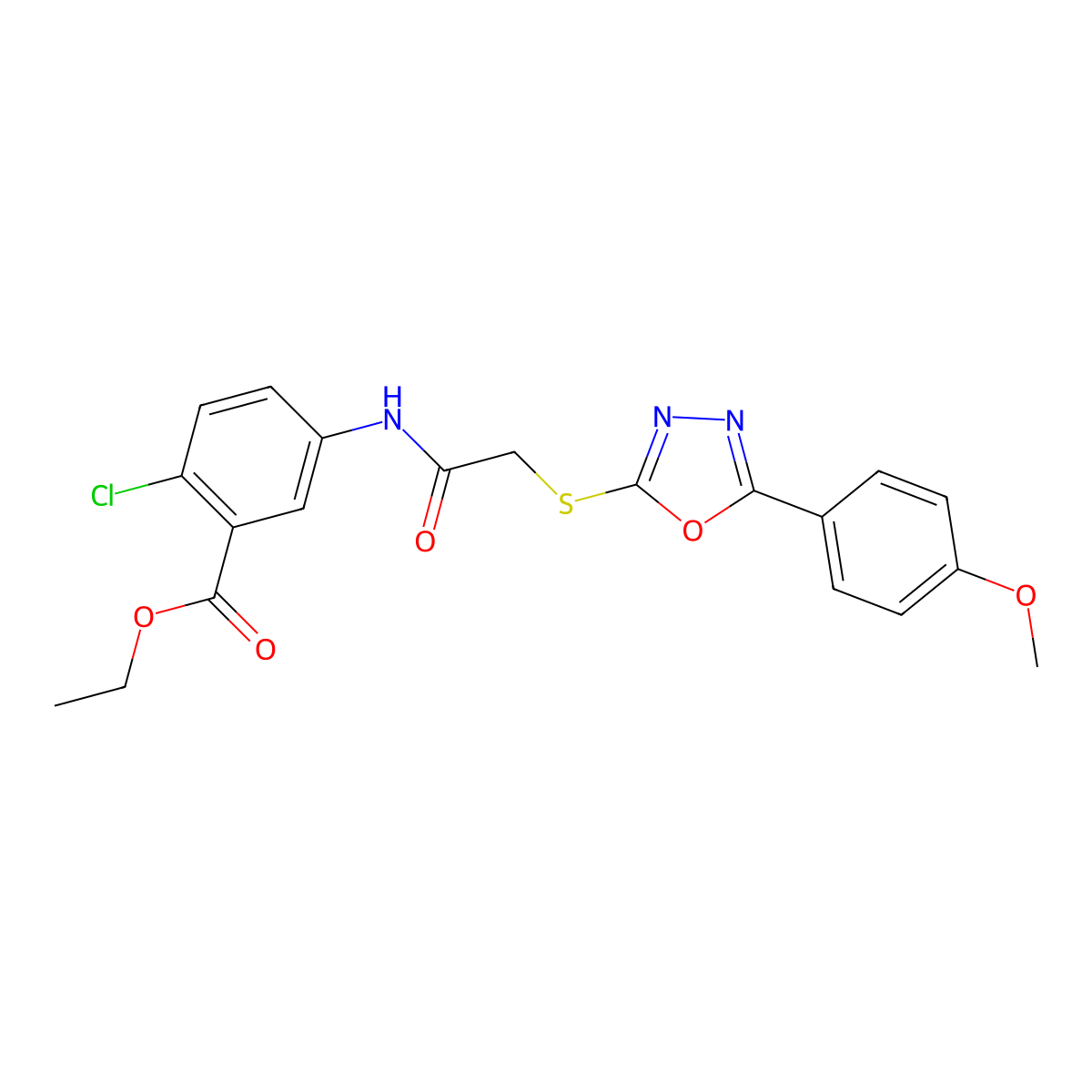 Ethyl 2-chloro-5-[({[5-(4-methoxyphenyl)-1,3,4-oxadiazol-2-yl]sulfanyl}acetyl)amino]benzoate molecular structure, CAS 665018-22-4