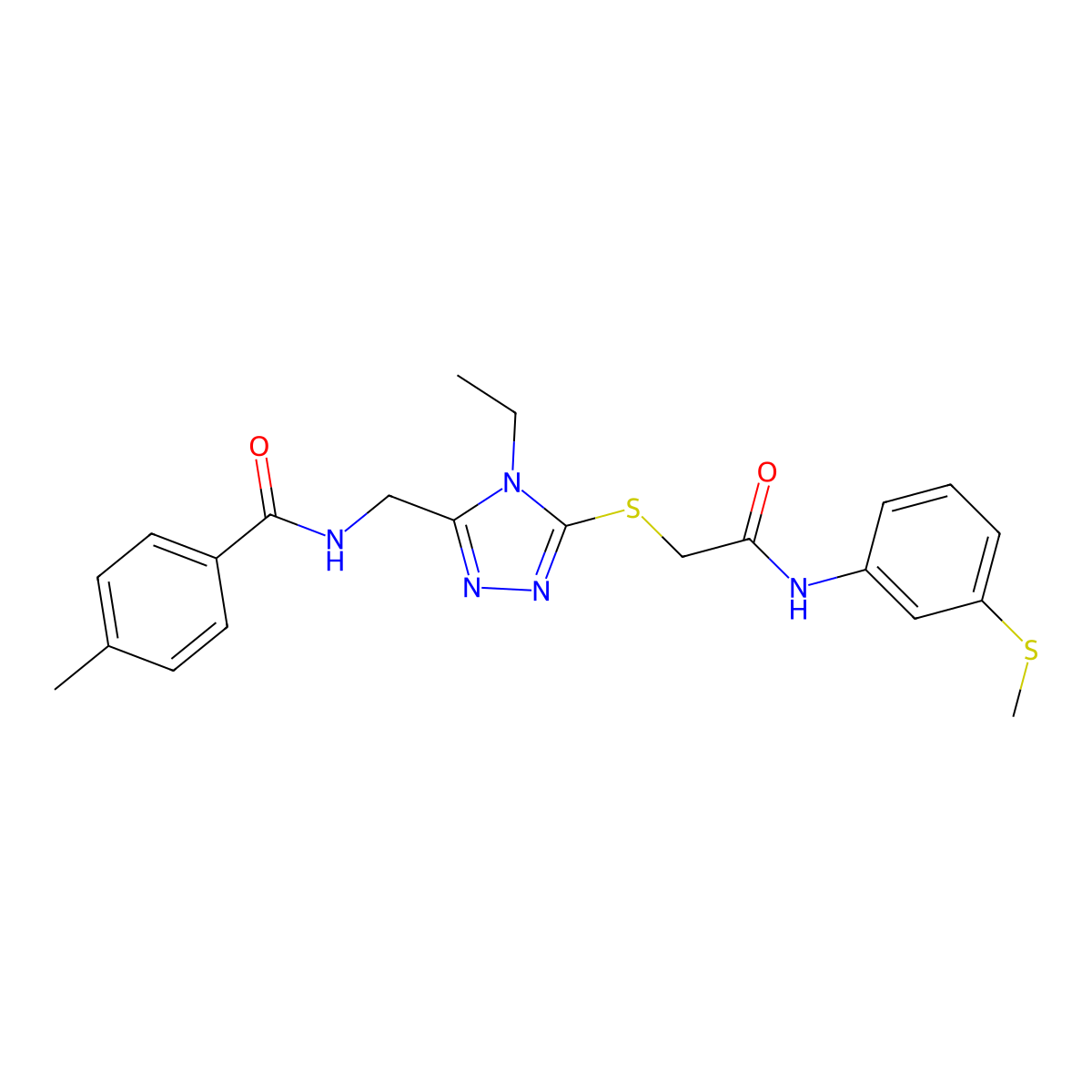 N-[[4-ethyl-5-[2-(3-methylsulfanylanilino)-2-oxoethyl]sulfanyl-1,2,4-triazol-3-yl]methyl]-4-methylbenzamide molecular structure, CAS 665018-26-8