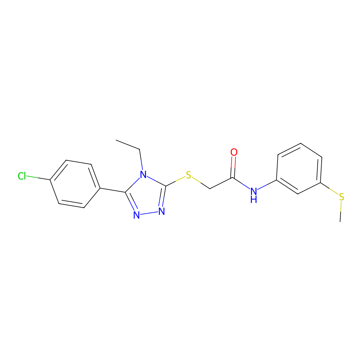 2-[[5-(4-chlorophenyl)-4-ethyl-1,2,4-triazol-3-yl]sulfanyl]-N-(3-methylsulfanylphenyl)acetamide molecular structure, CAS 665018-29-1